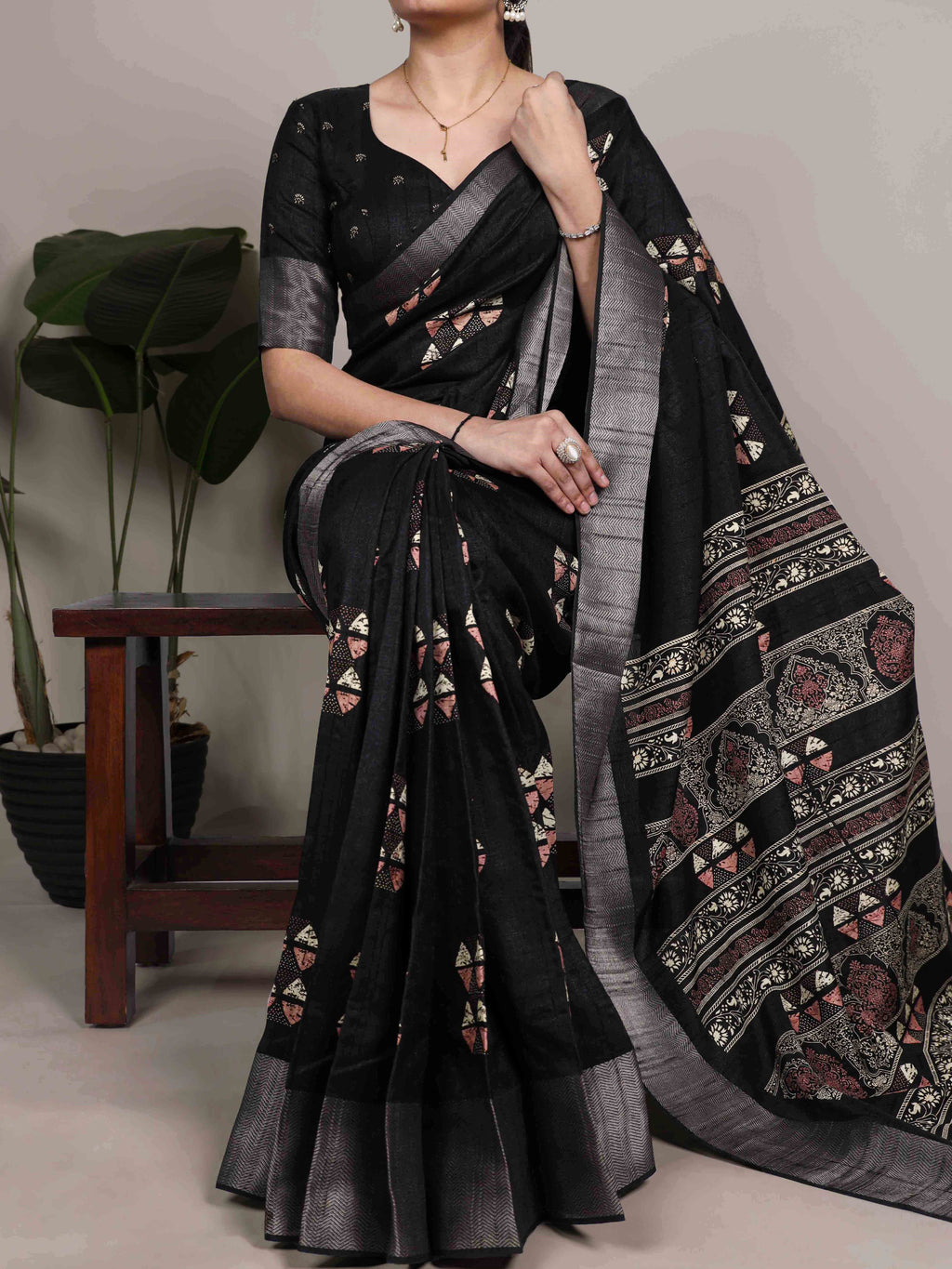Slub Silk Printed Saree