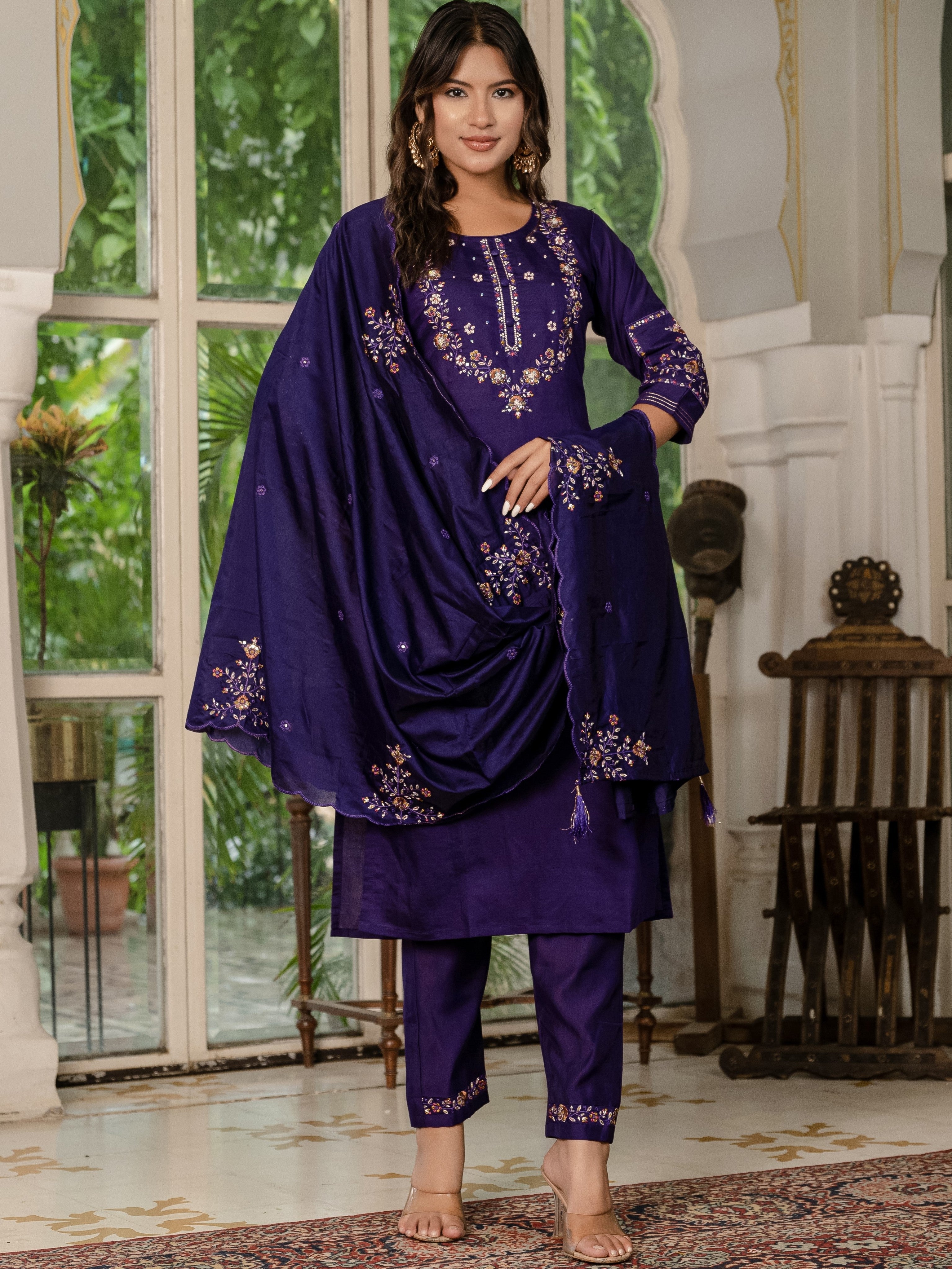 Marina Silk Top Bottom Set  For Women