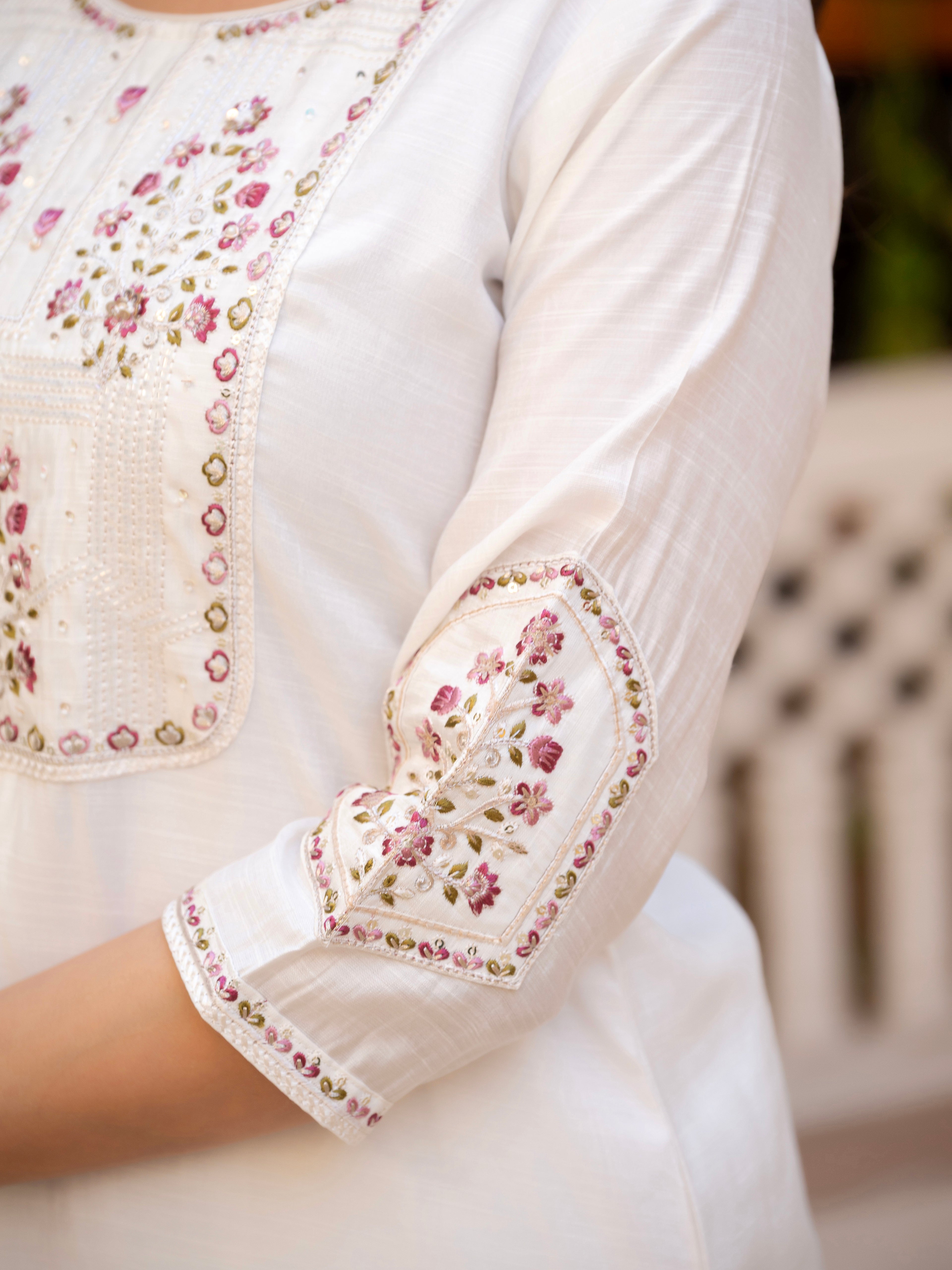 Pure Viscose Multi Embroidered kurti-Pant With Dupatta