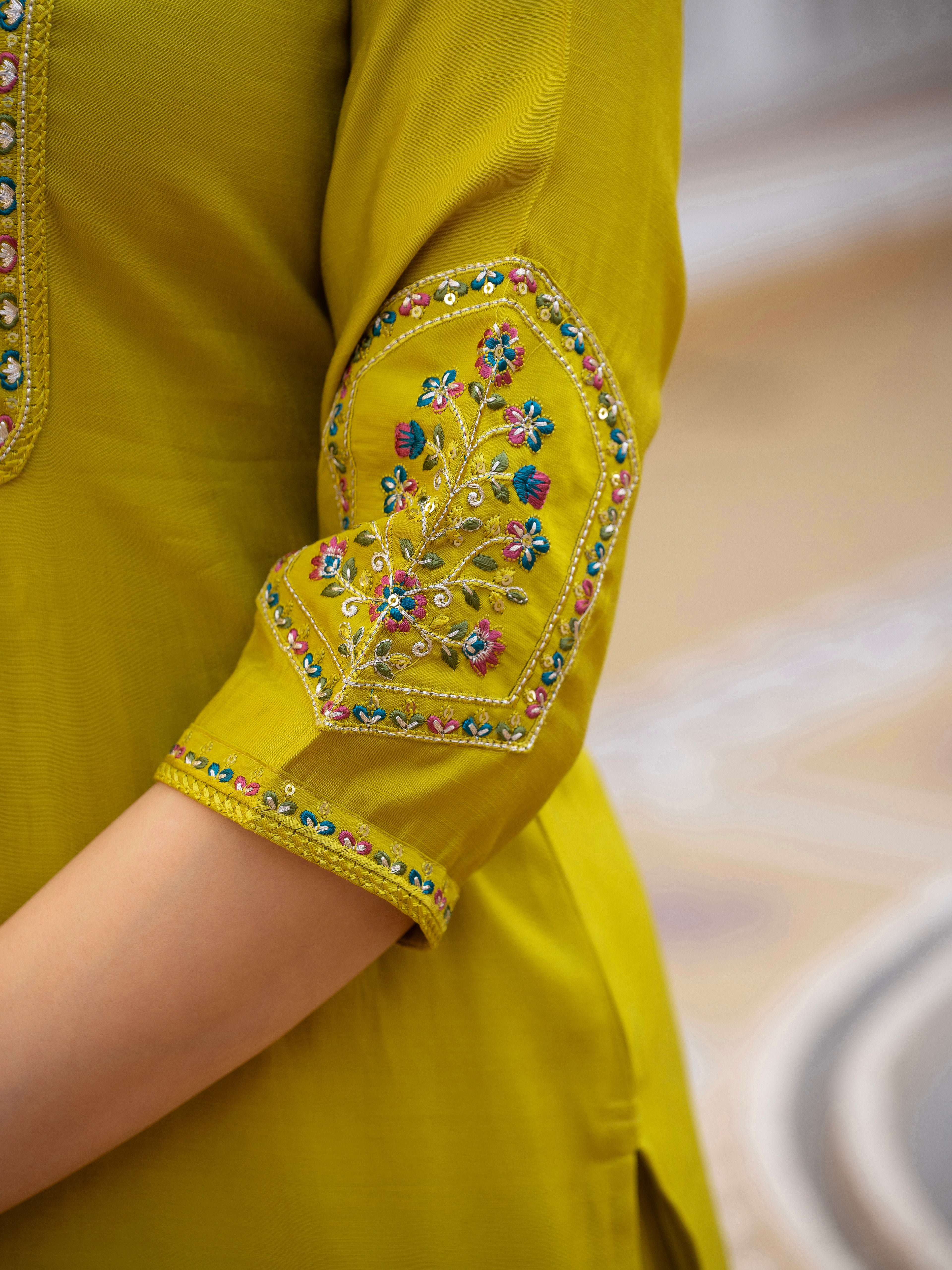 Pure Viscose Multi Embroidered kurti-Pant With Dupatta