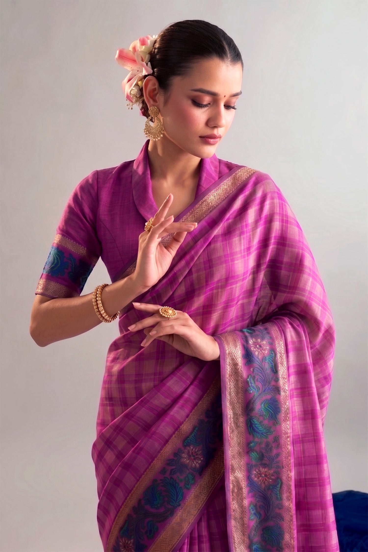 Chanderi Printed Zari Weaving Saree