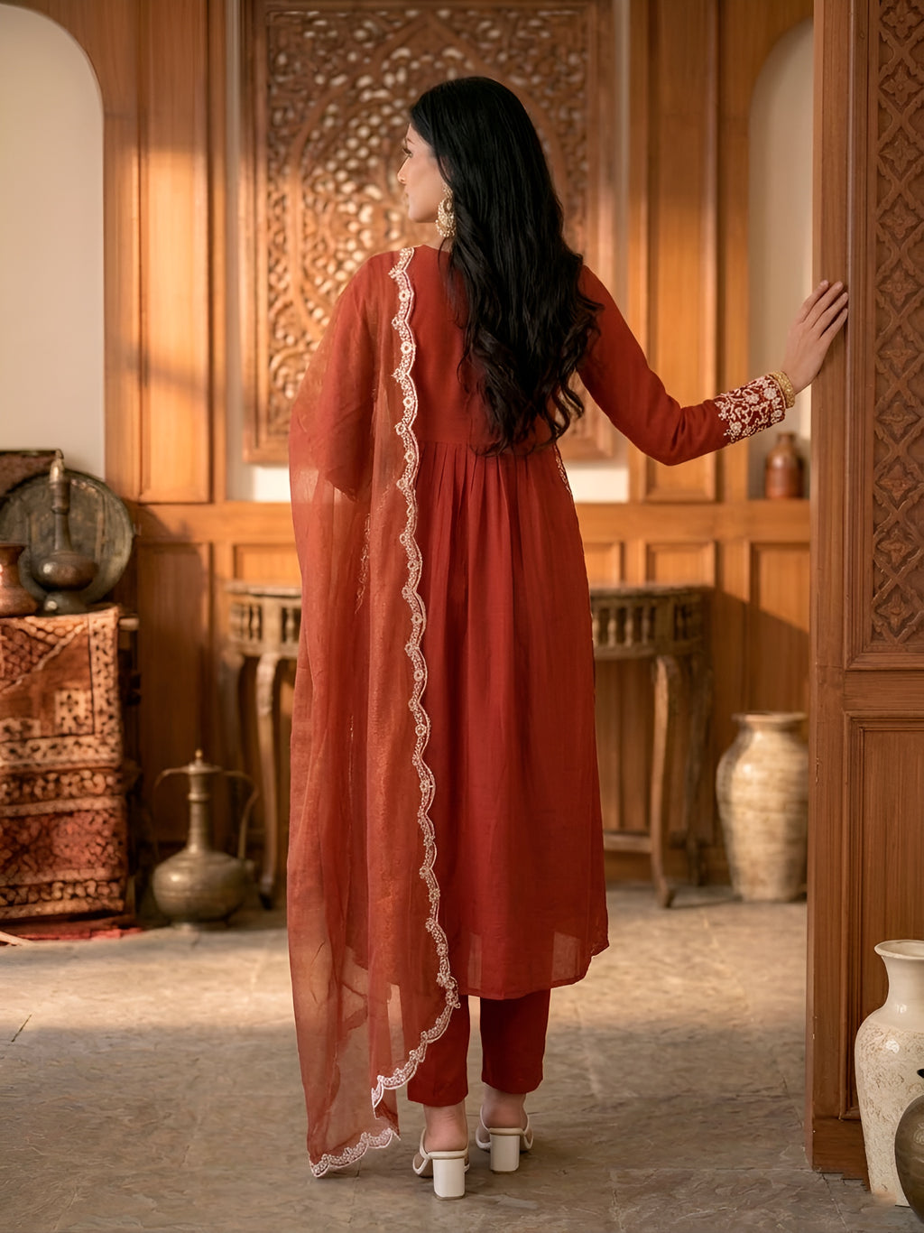 Cotton Thread Embroidered kurti-Pant With Dupatta