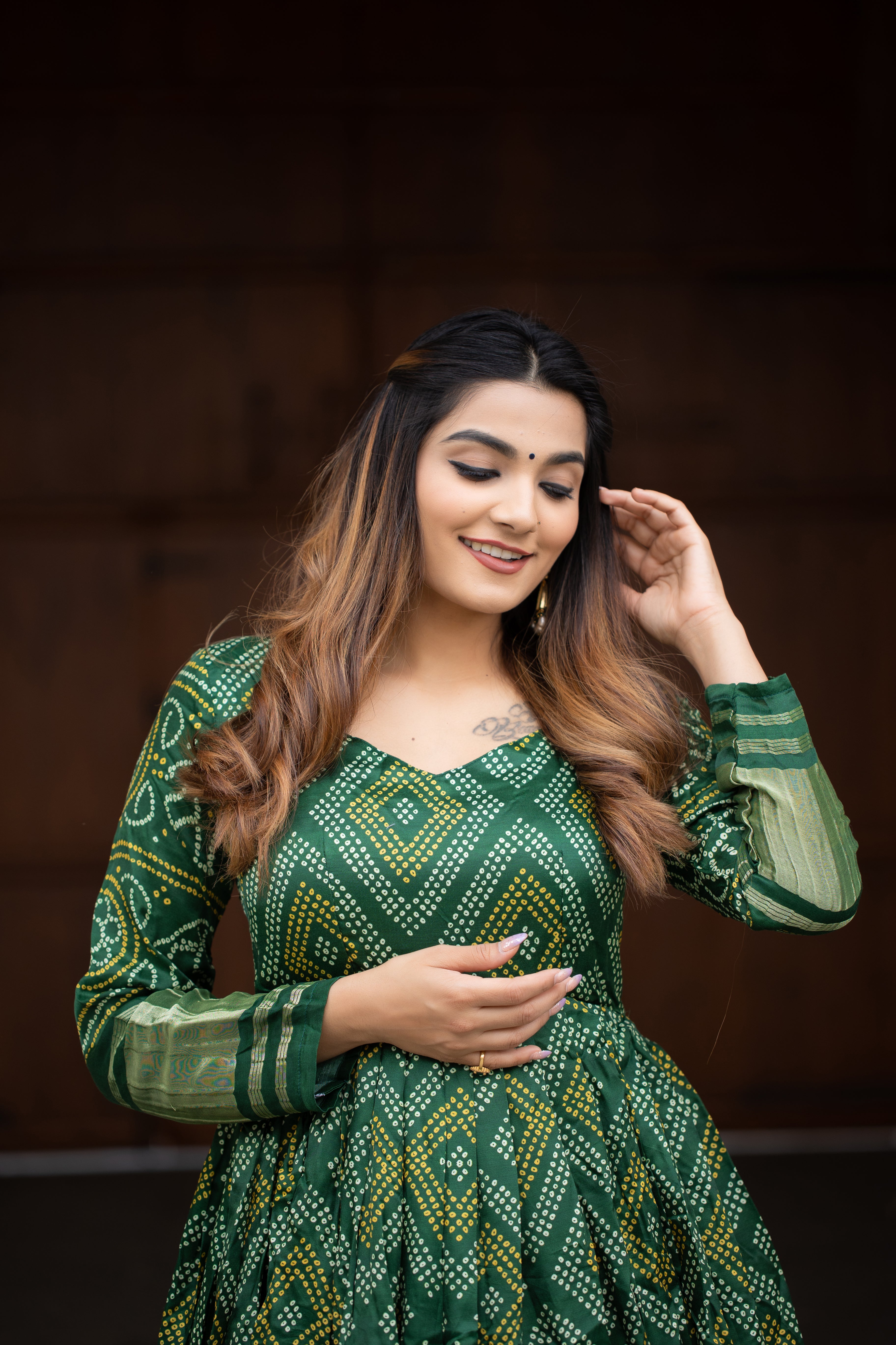 Gaji Silk Bandhej Printed Gown For Women