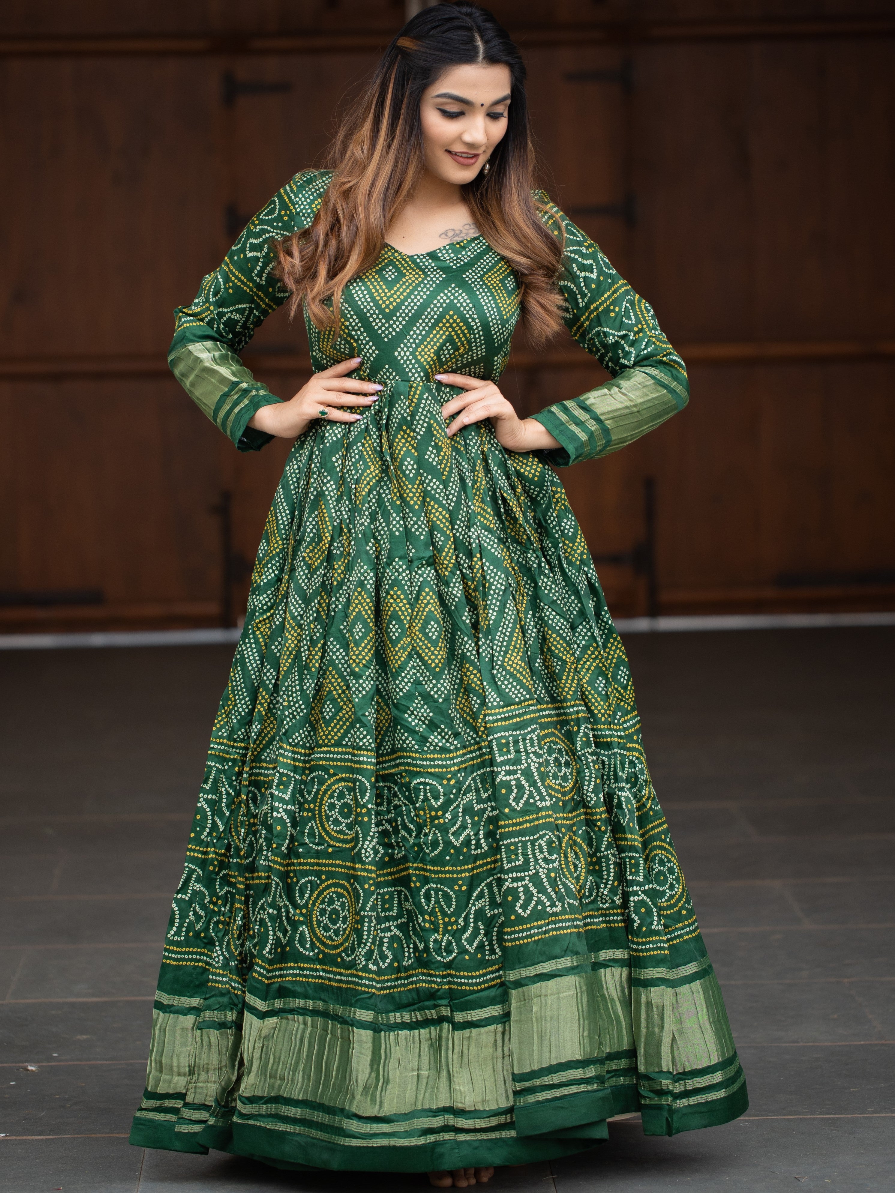 Gaji Silk Bandhej Printed Gown For Women