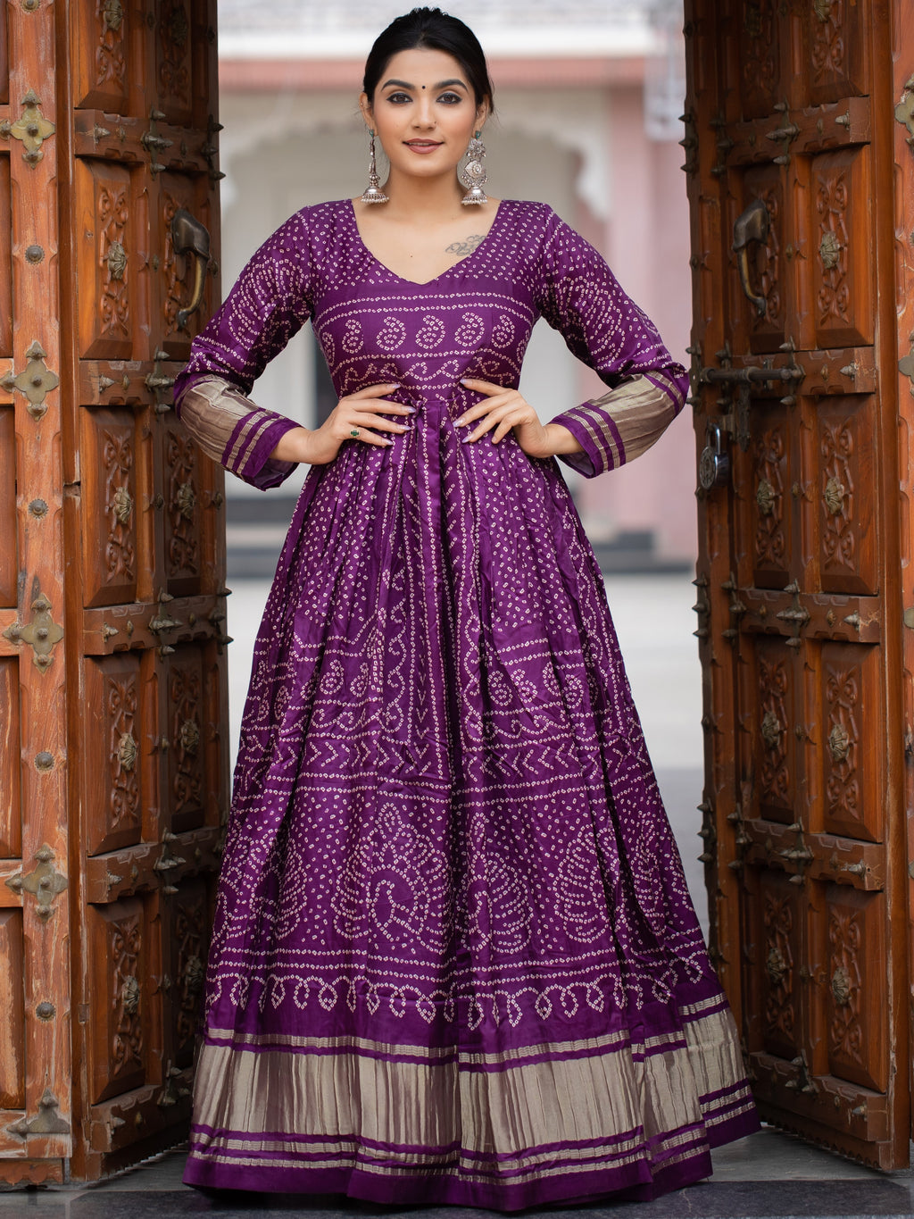 Gaji Silk Bandhej Printed Gown For Women