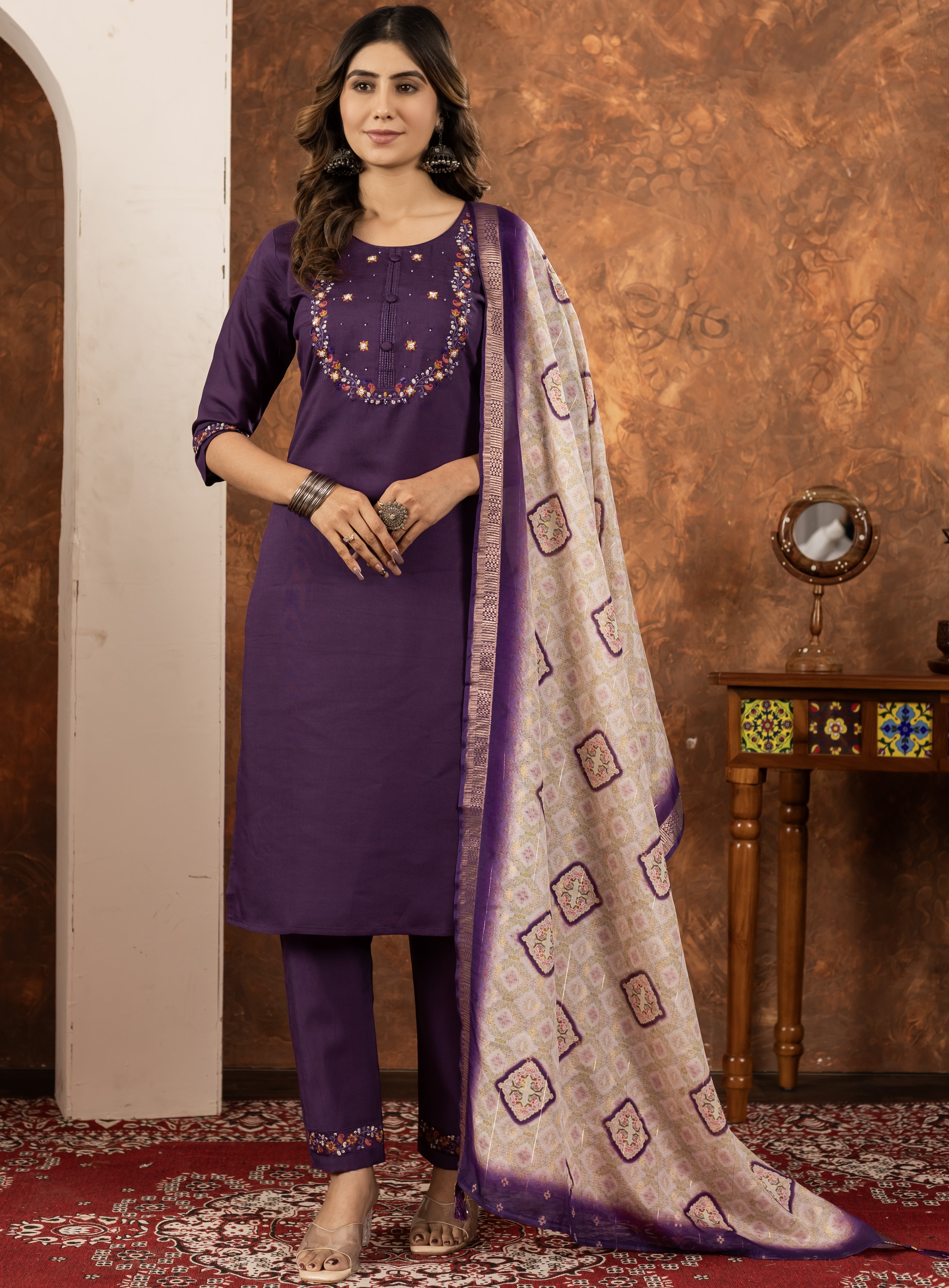 Marina Silk Top Bottom Set For Women