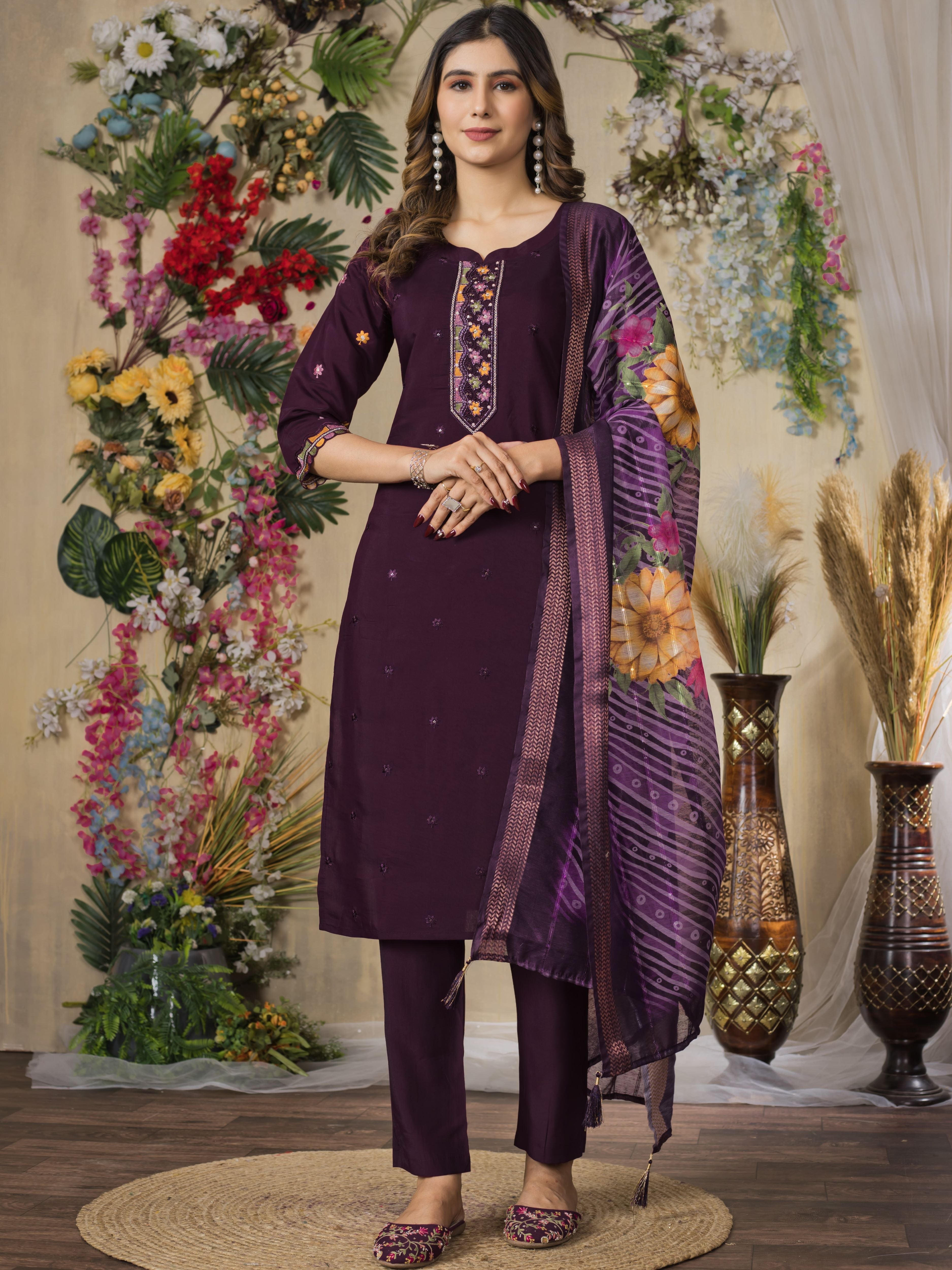 Roman Silk Top Bottom Set For Women