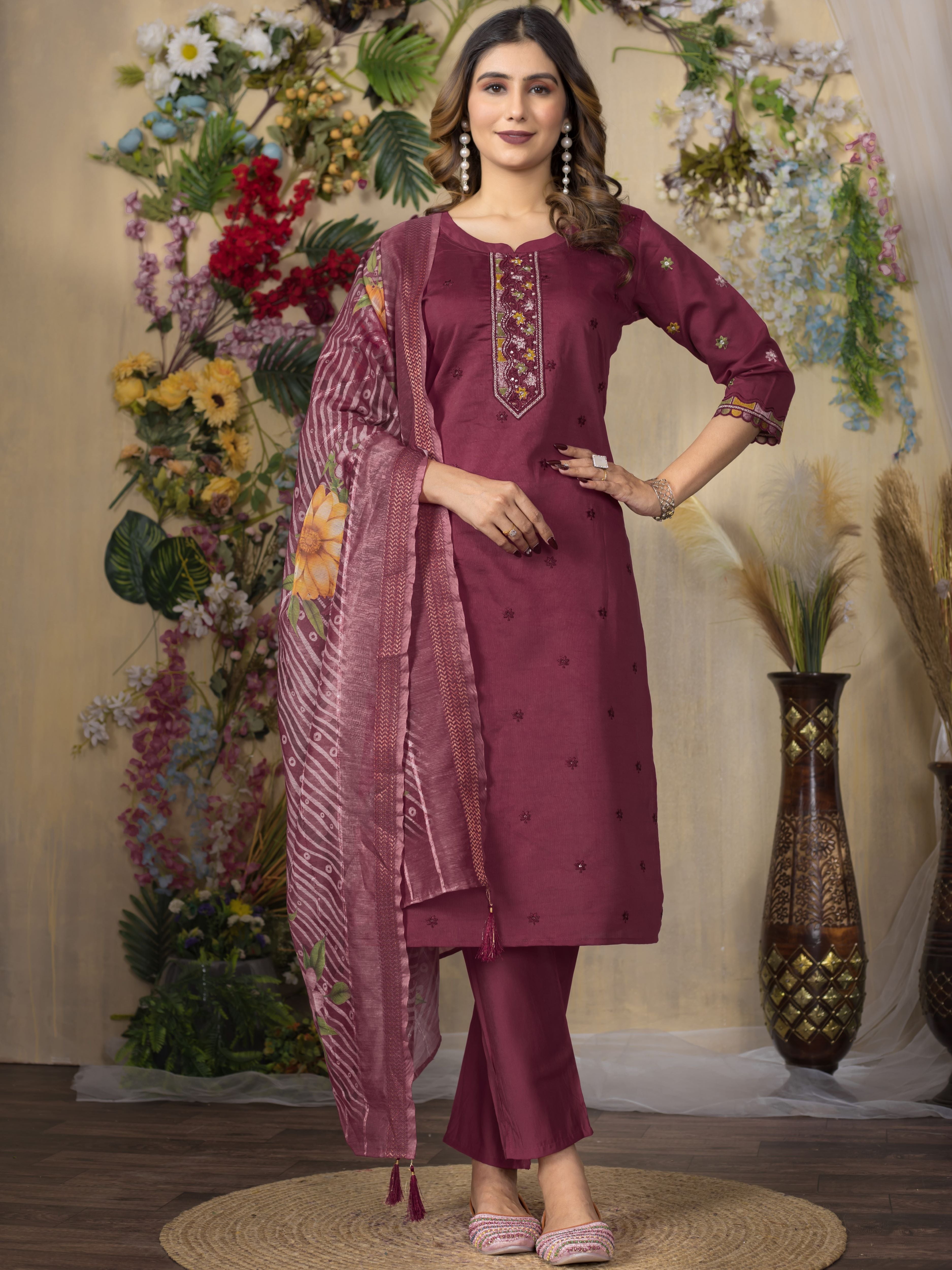 Roman Silk Top Bottom Set For Women