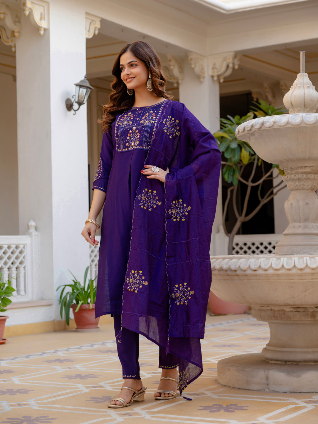 Pure Viscose Multi Embroidered kurti-Pant With Dupatta