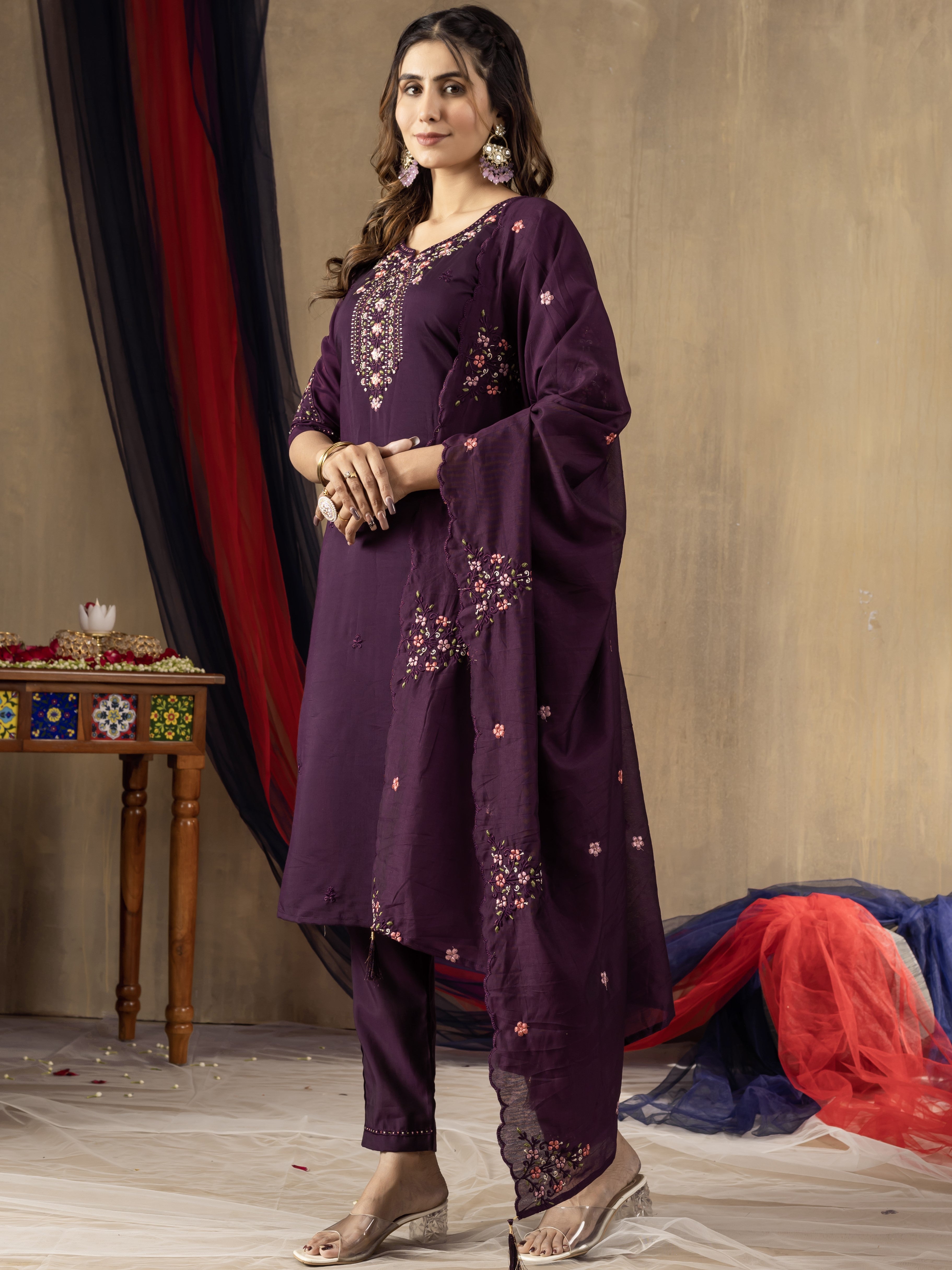 Roman Silk Top Bottom Set For Women