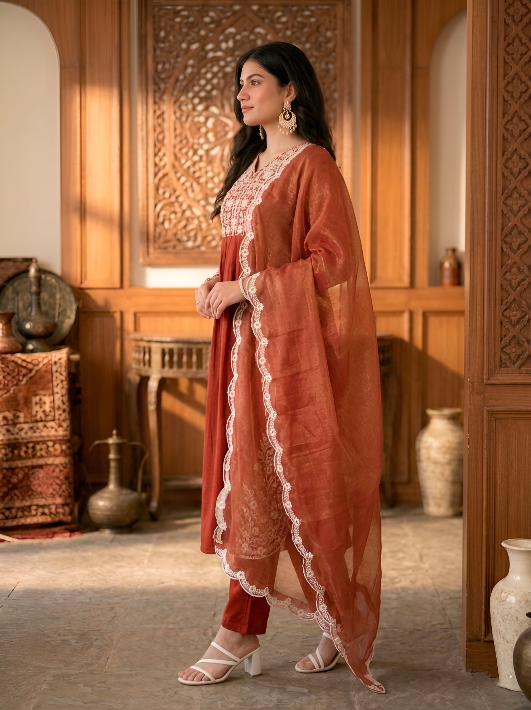 Cotton Thread Embroidered kurti-Pant With Dupatta