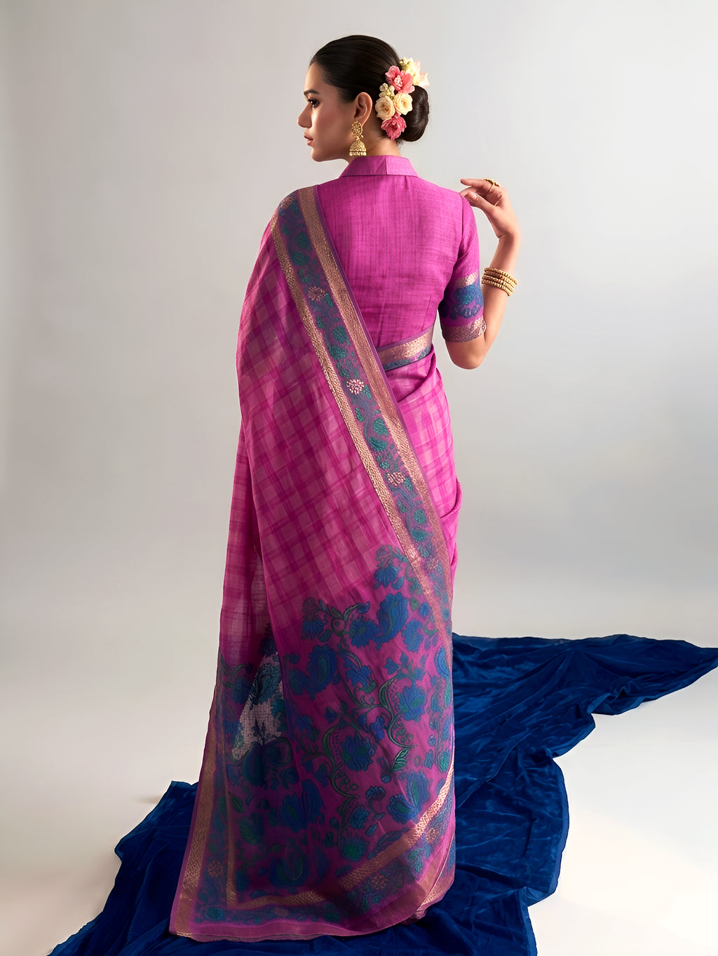 Chanderi Printed Zari Weaving Saree