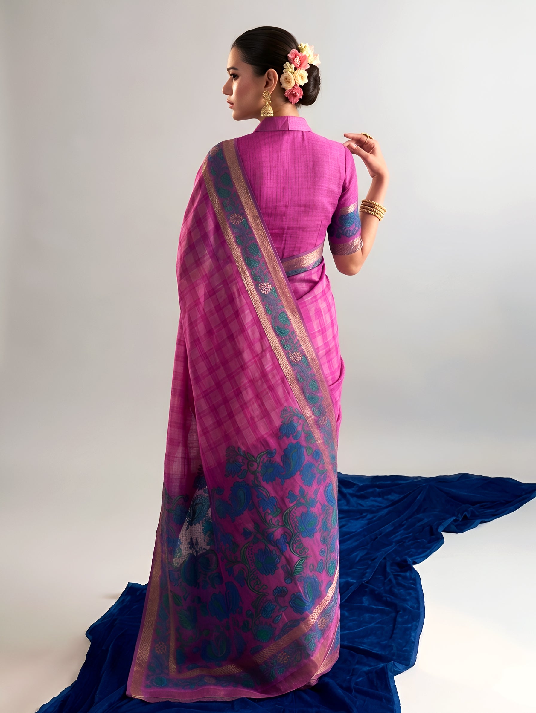 Chanderi Printed Zari Weaving Saree
