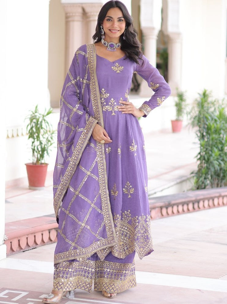 Silver Crunchy Embroidered Gown With Dupatta