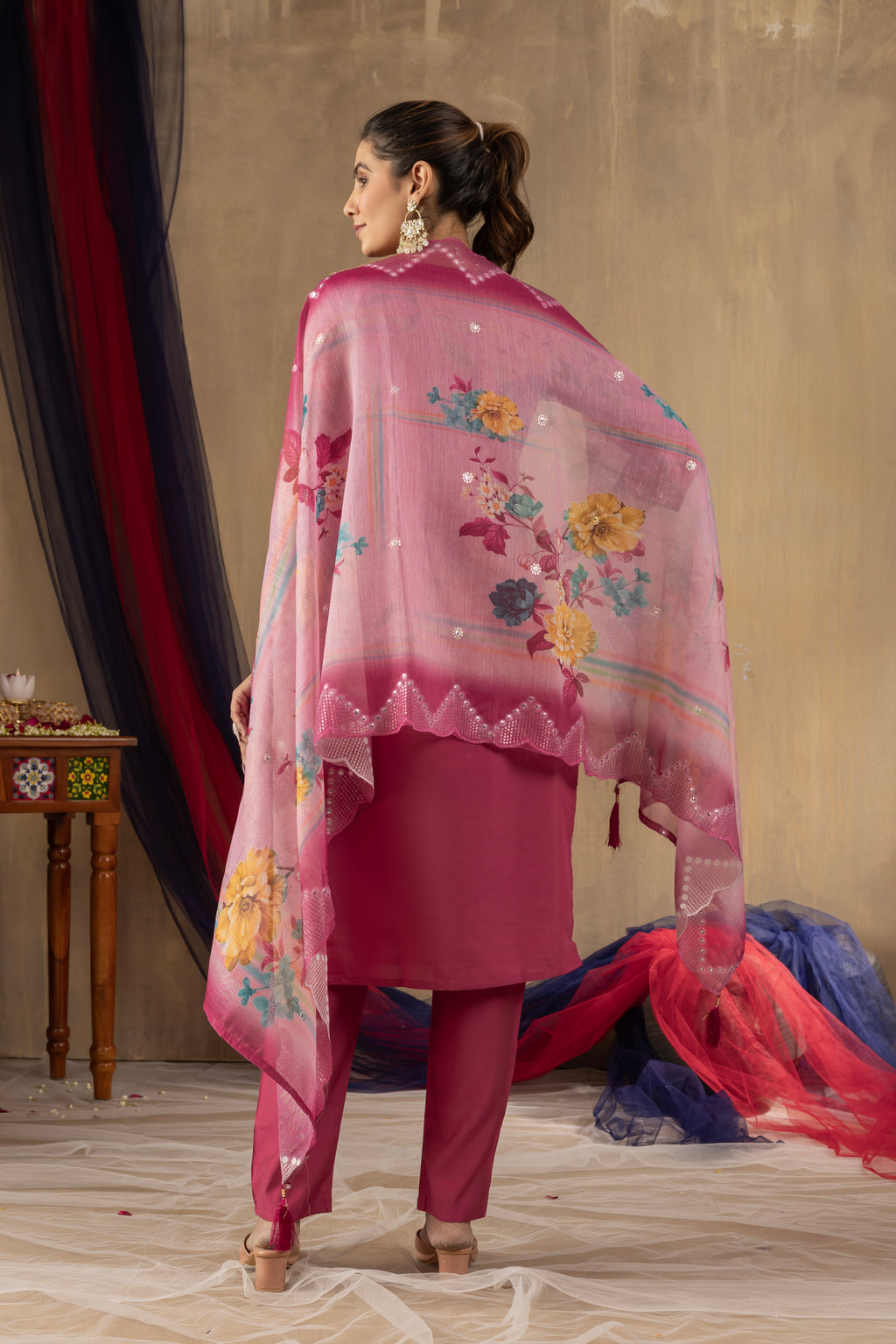 Roman Silk Top Bottom Set For Women