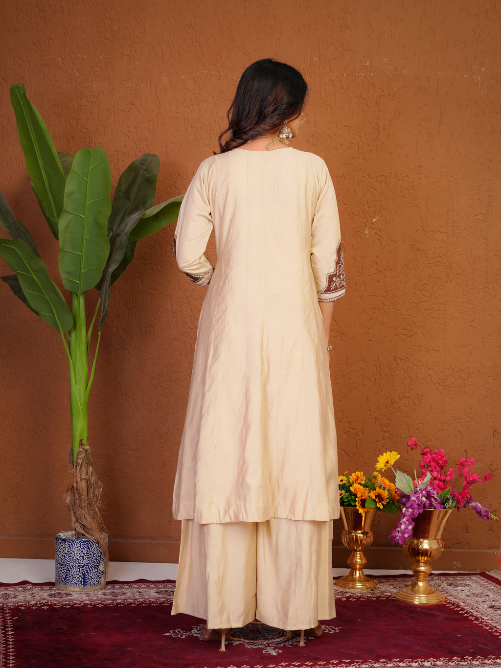Roman Silk Embroidered Kurti Palazzo With Dupatta
