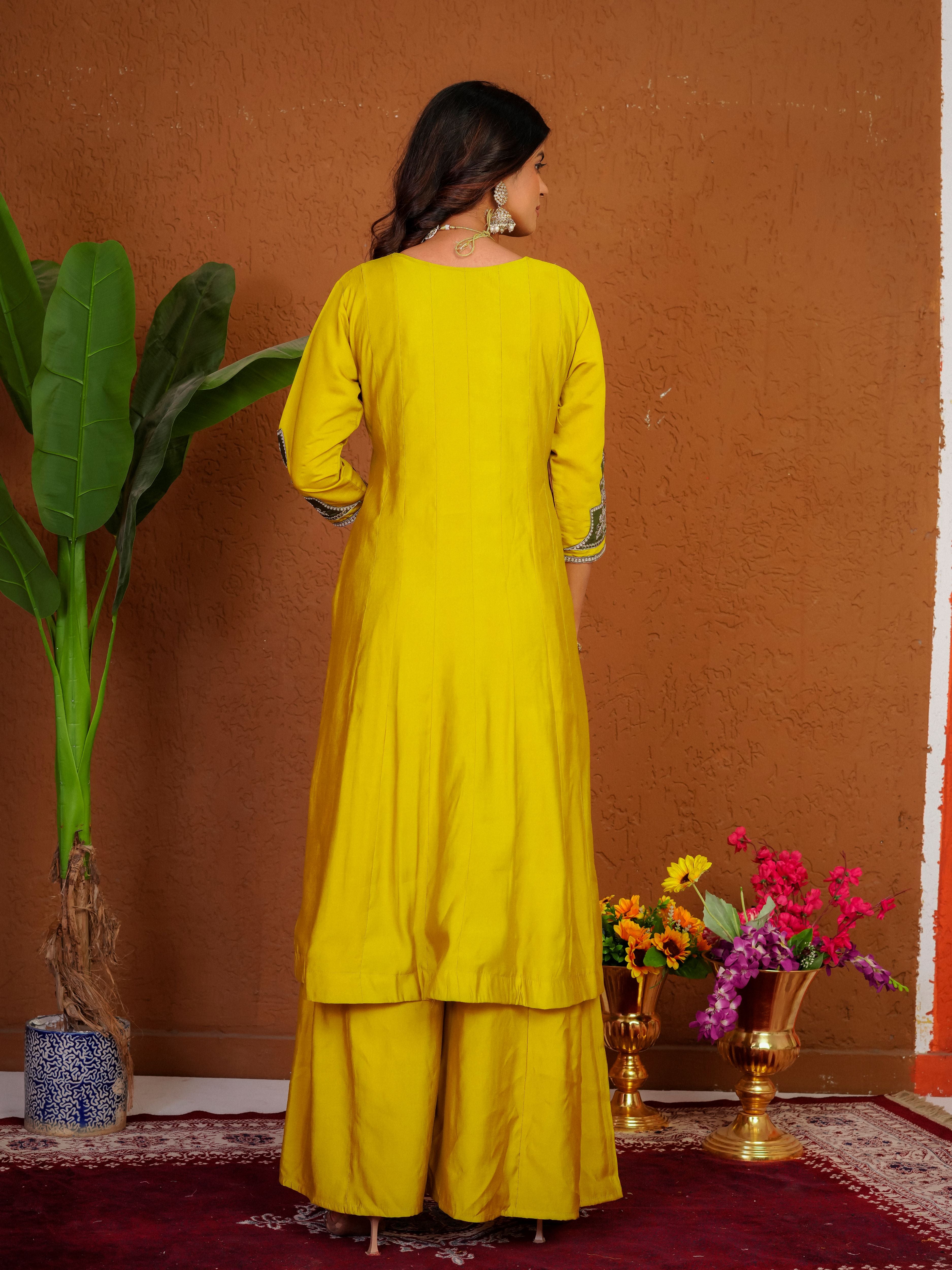 Roman Silk Embroidered Kurti Palazzo With Dupatta