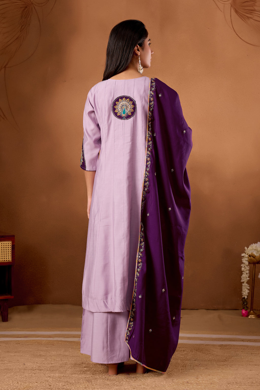 Silk Multi Thread Embroidered Kurti Palazzo With Dupatta