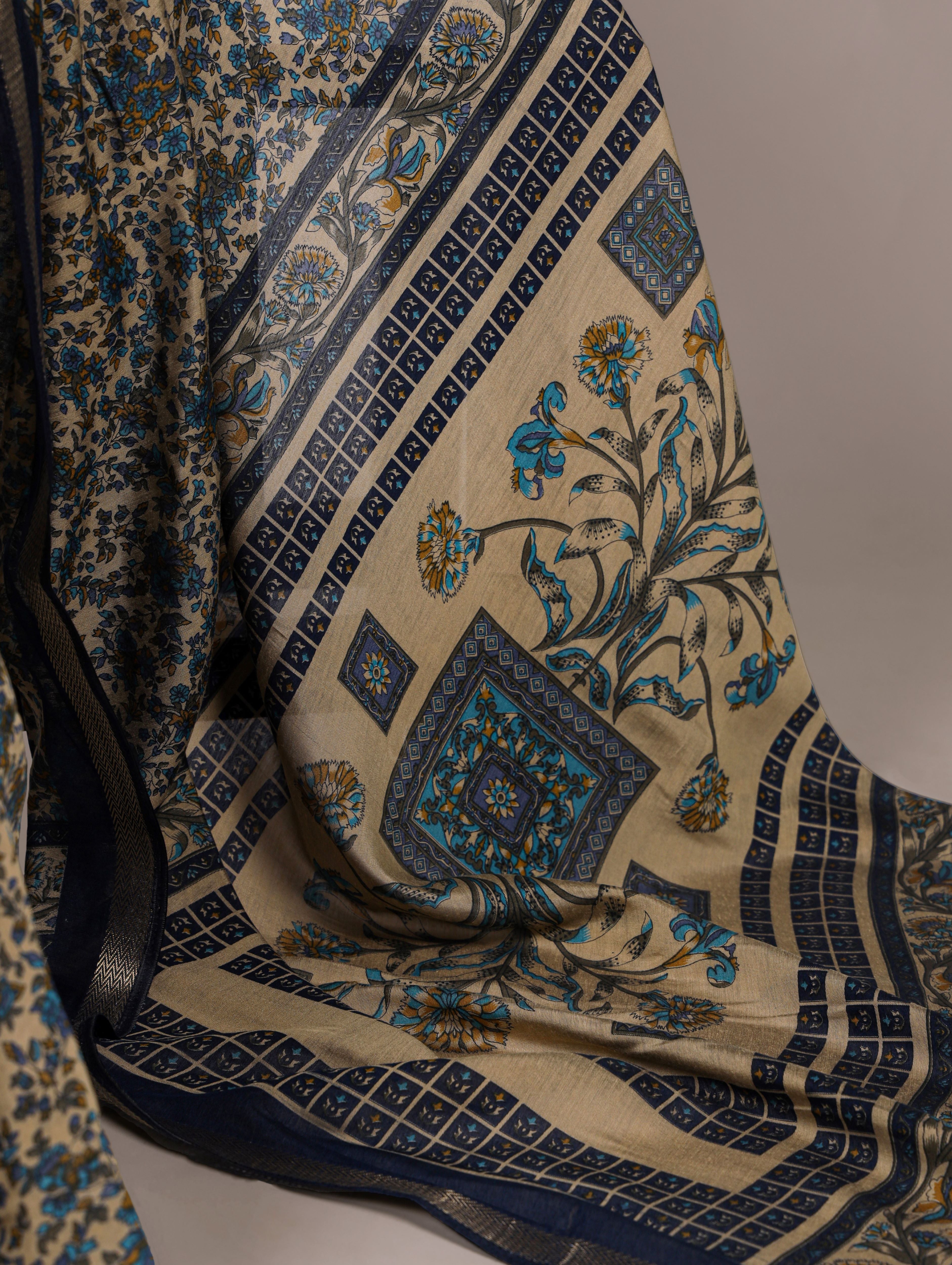 Chanderi Printed Zari Weaving Saree