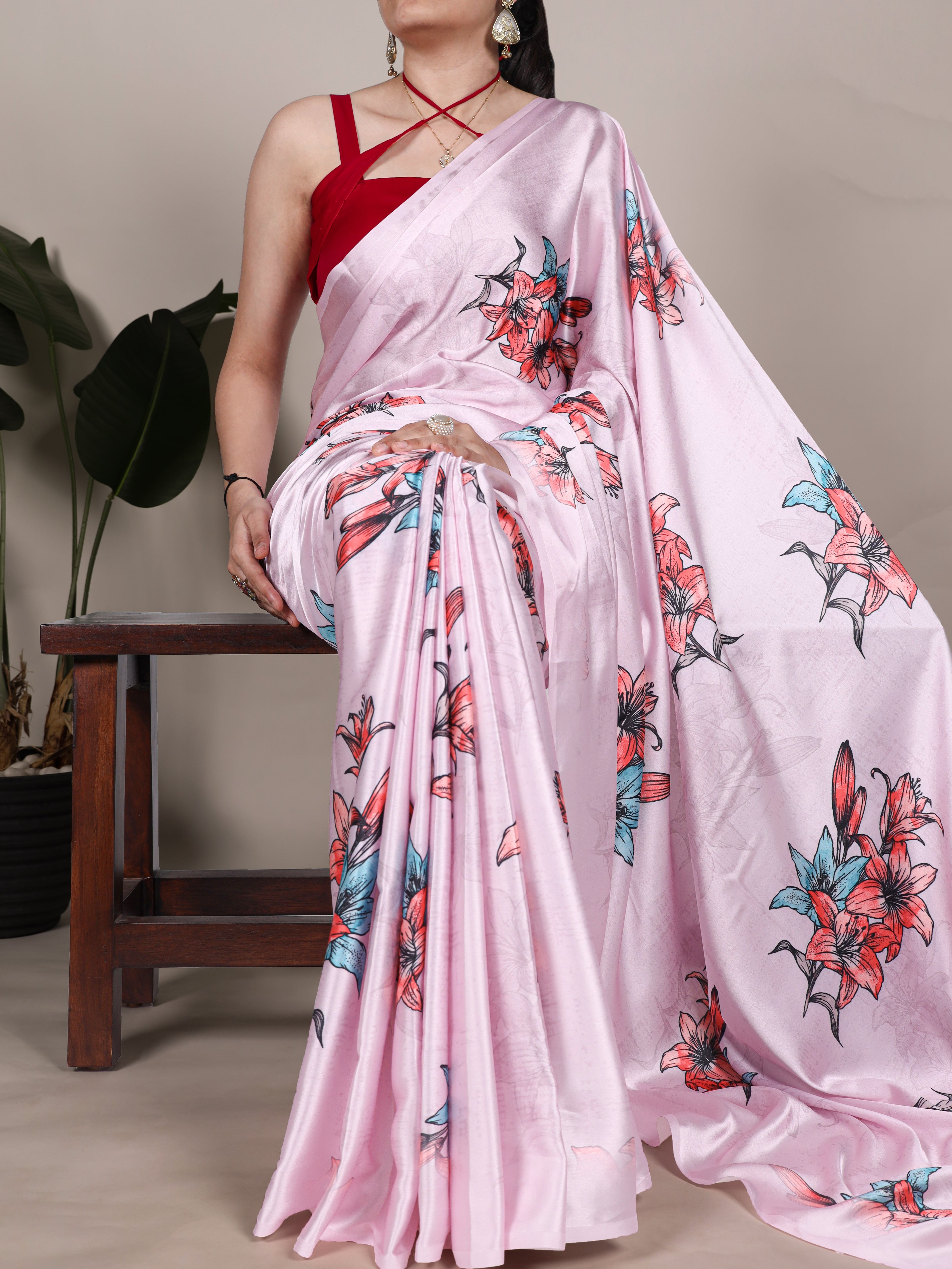 Satin Silk Floral Printed Saree