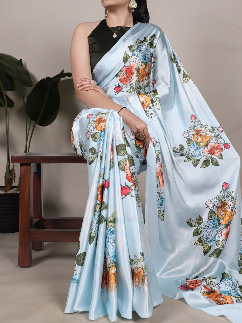 Satin Silk Floral Printed Saree