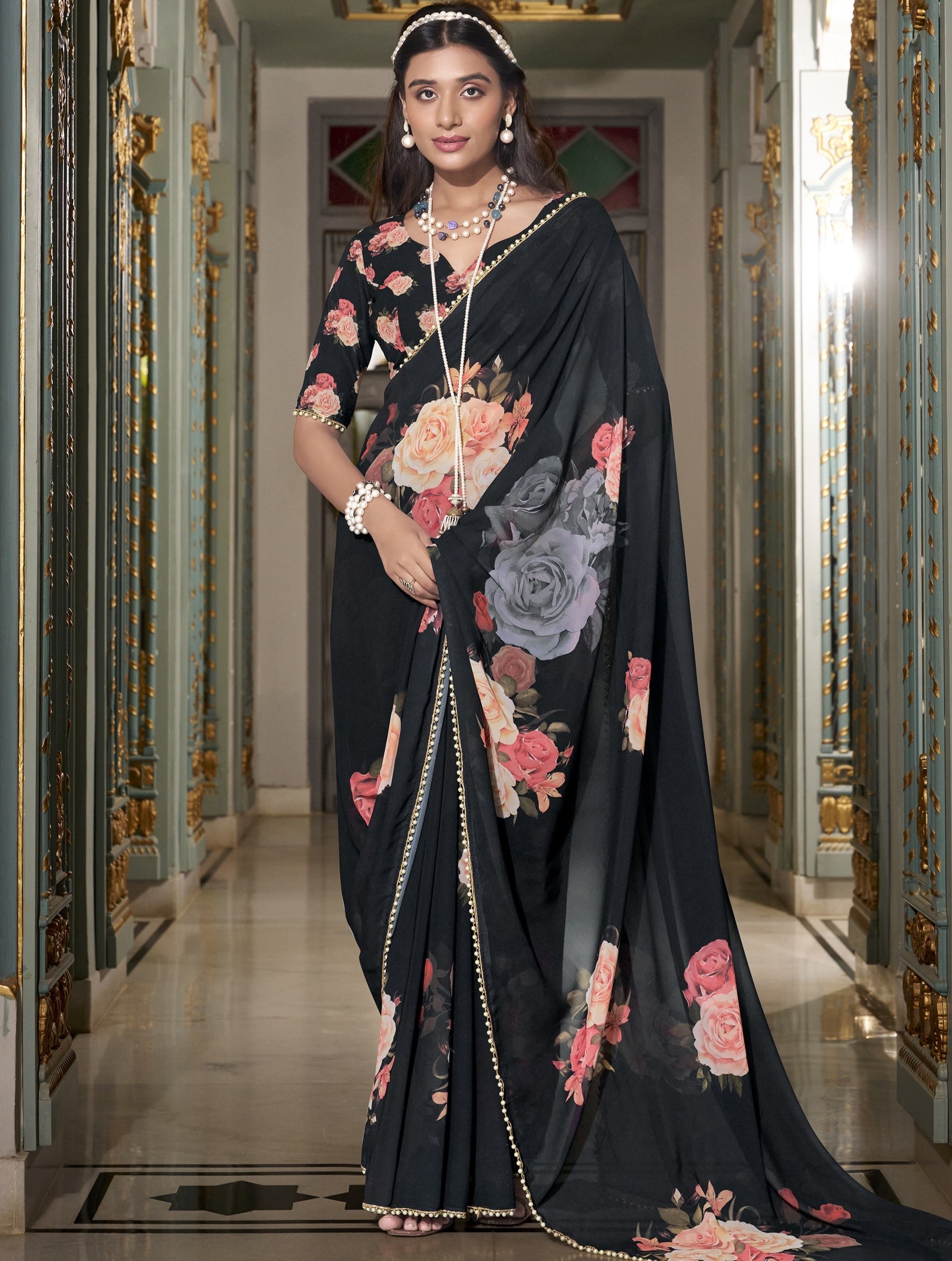 Georgette Printed Saree For Women