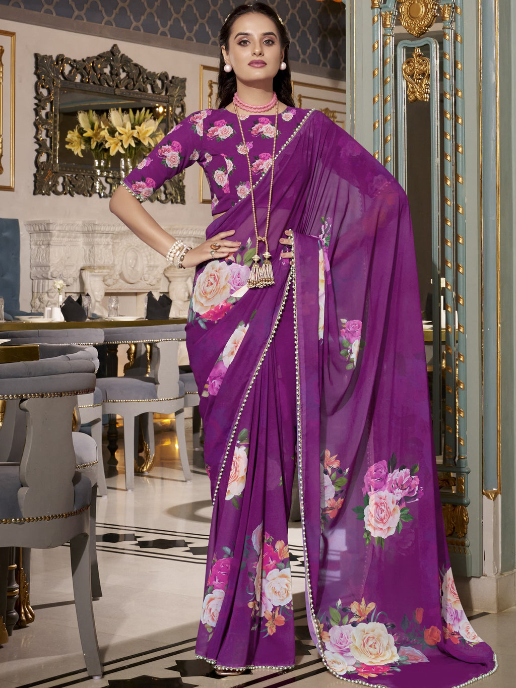 Georgette Printed Saree For Women