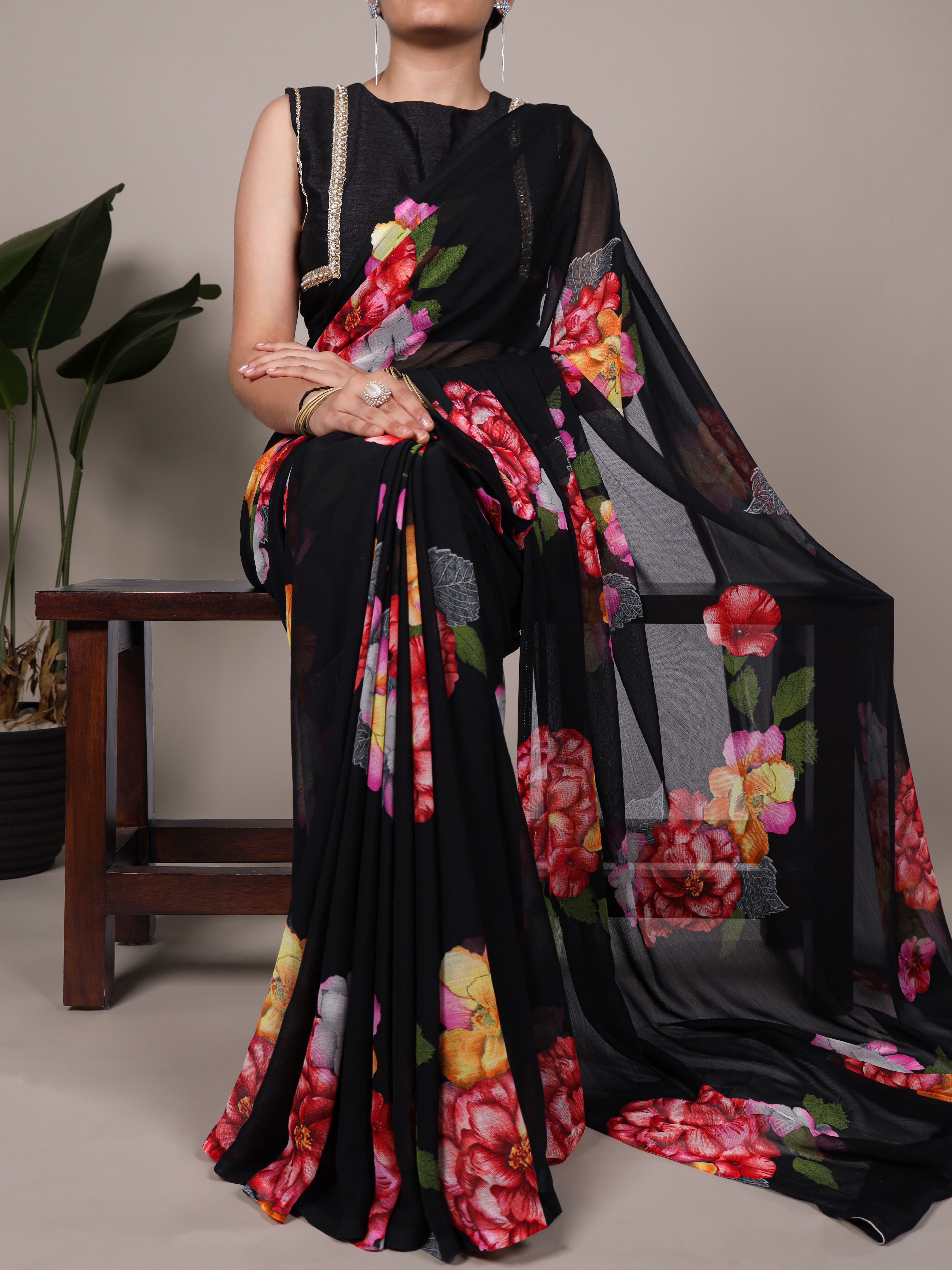 Chiffon Floral Printed Saree For Women