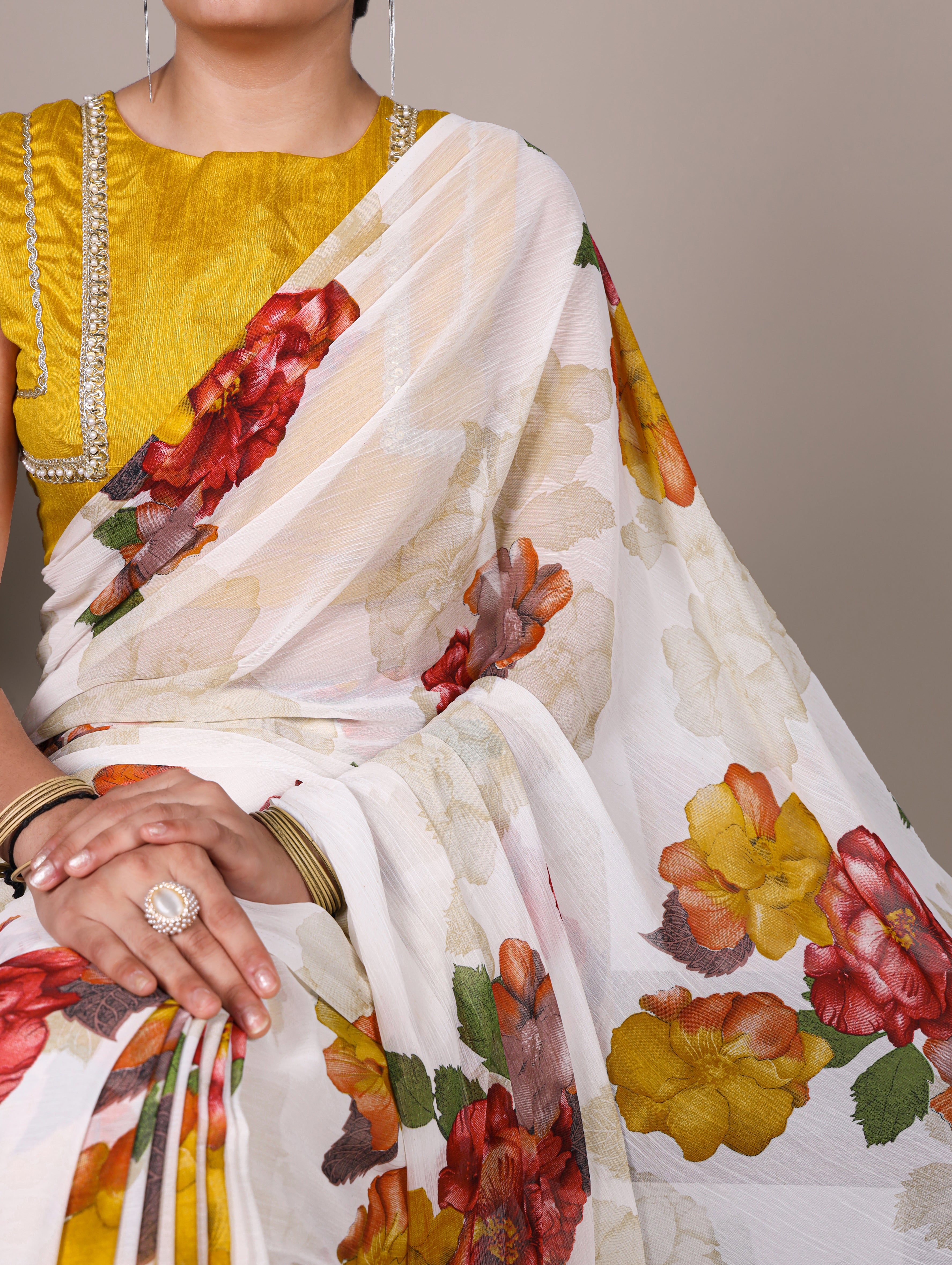 Chiffon Floral Printed Saree For Women