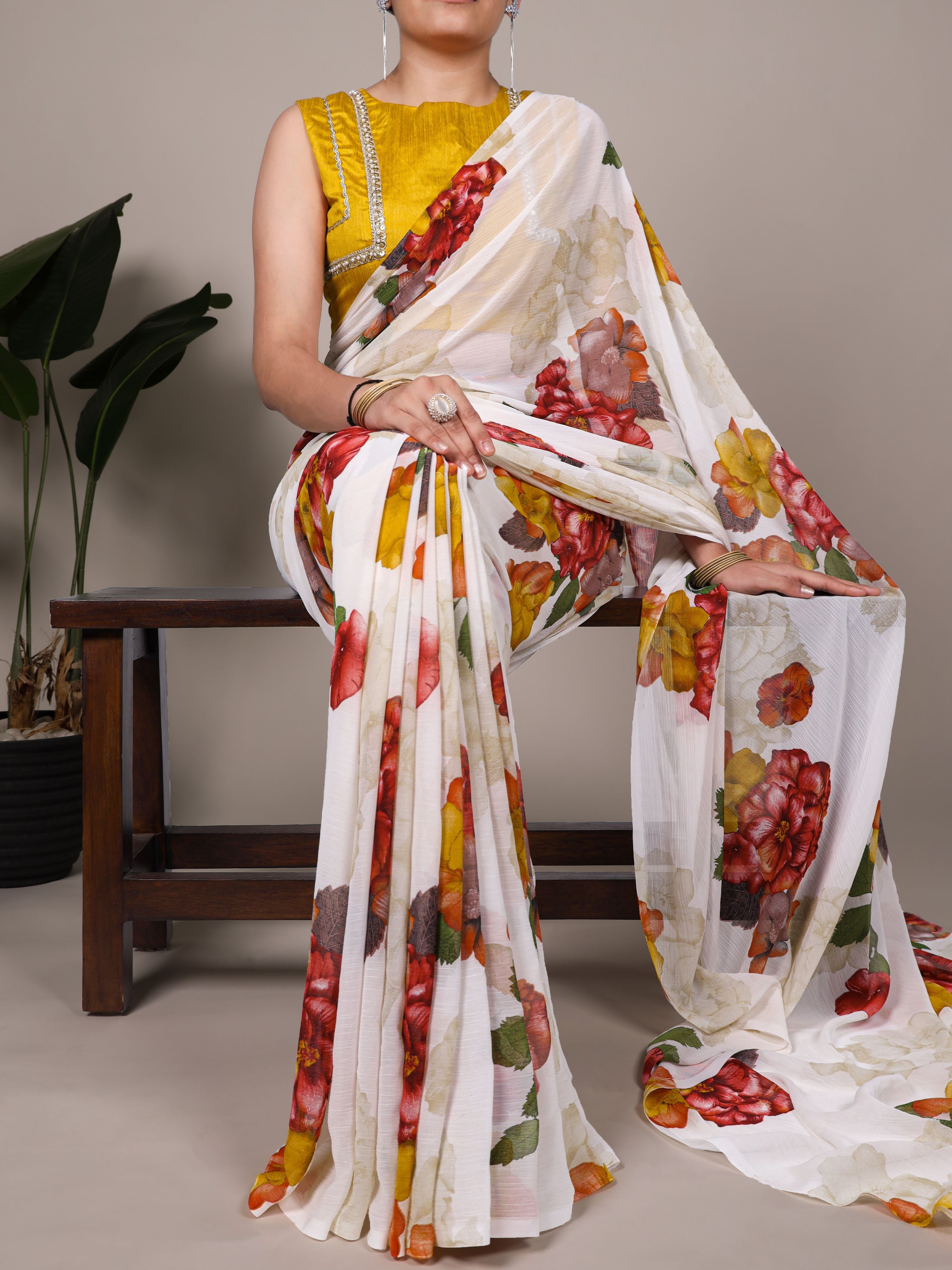 Chiffon Floral Printed Saree For Women