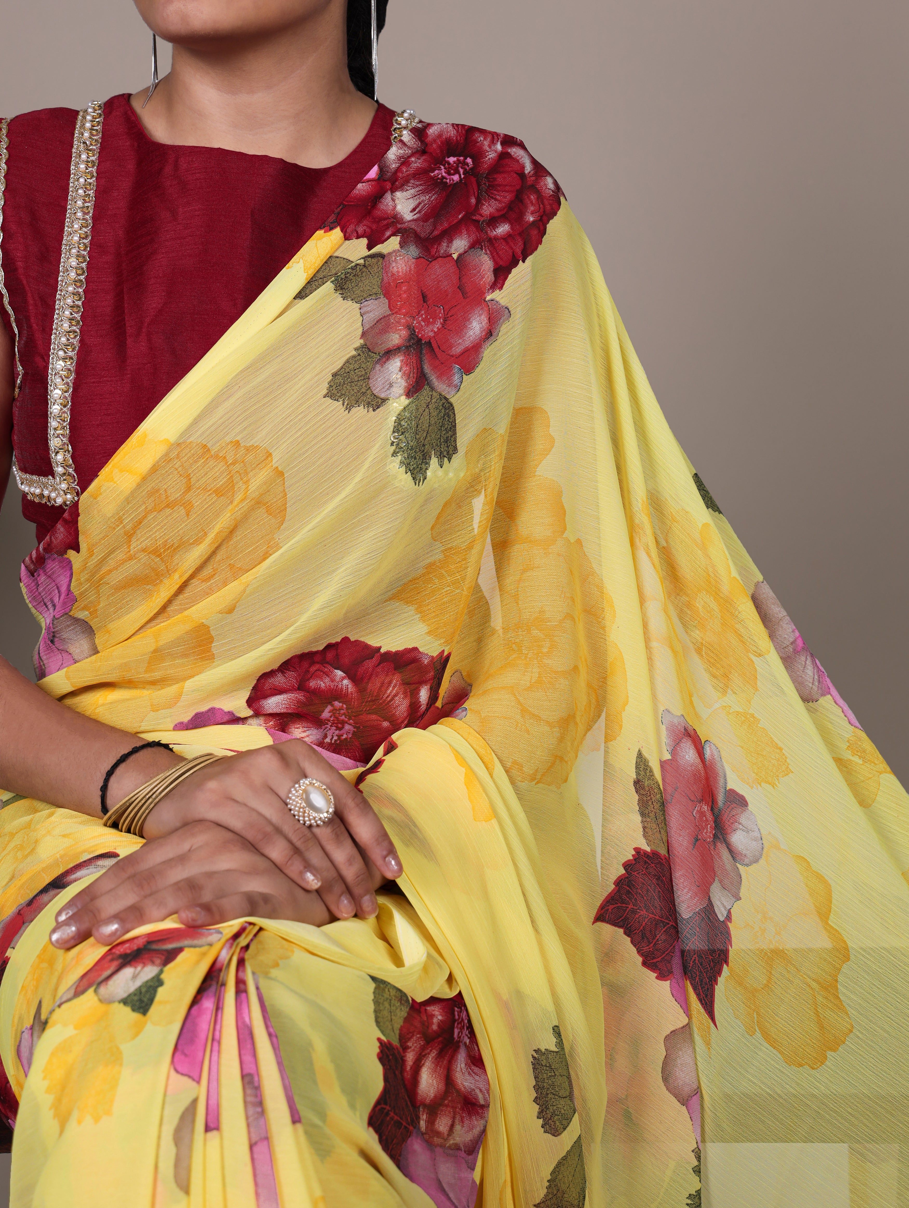 Chiffon Floral Printed Saree For Women