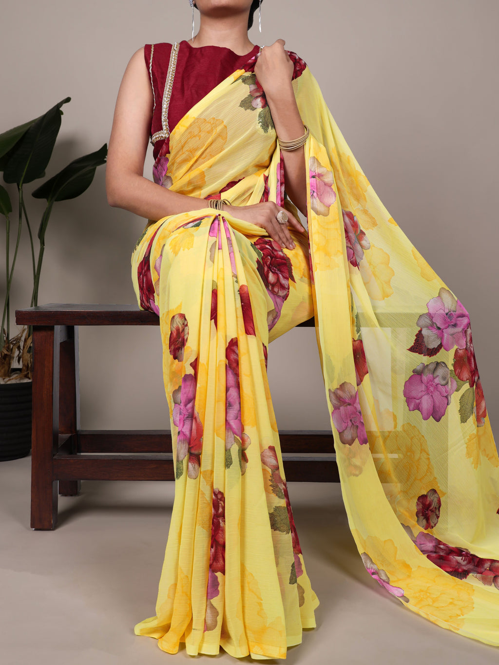 Chiffon Floral Printed Saree For Women