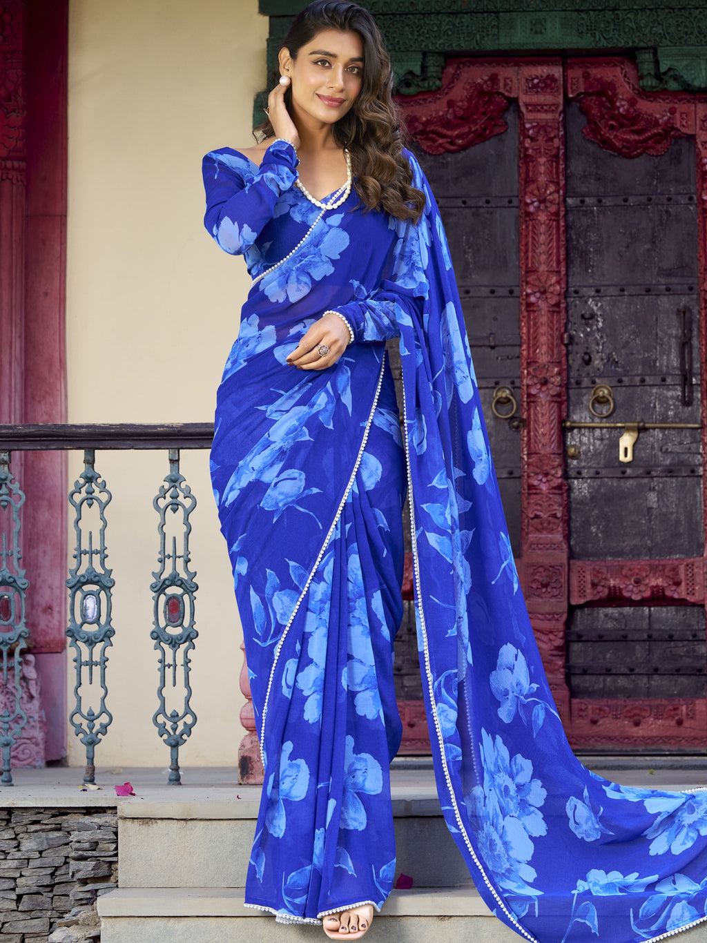 Chiffon Floral Printed Saree For Women