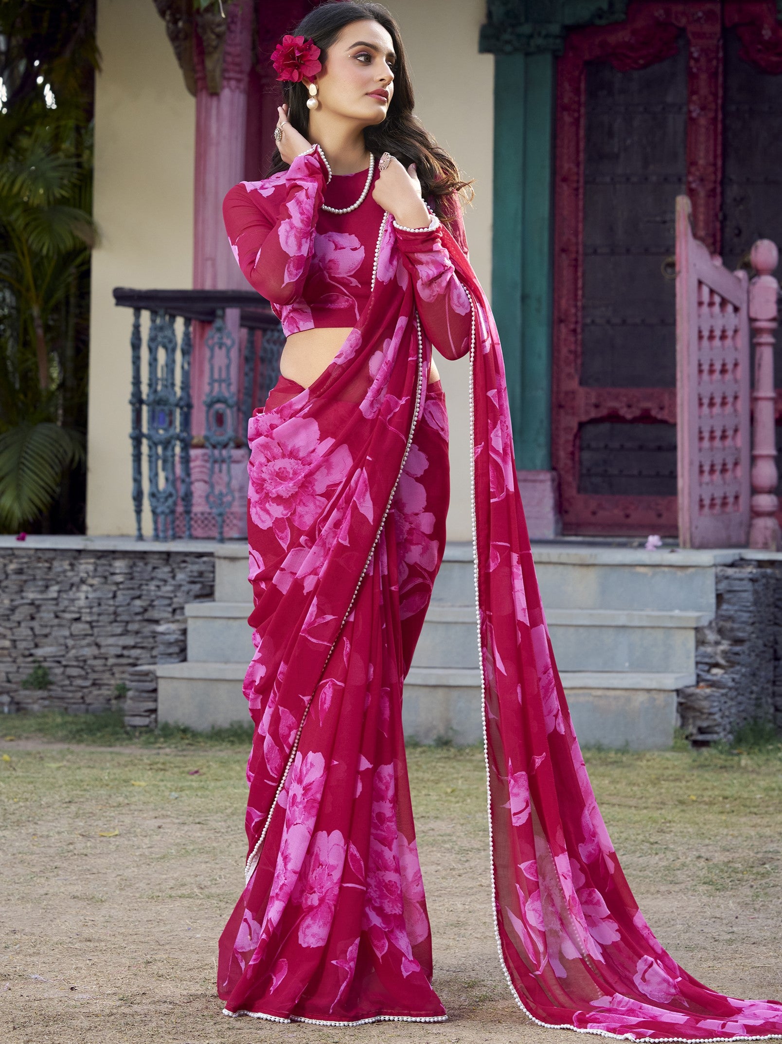 Chiffon Floral Printed Saree For Women