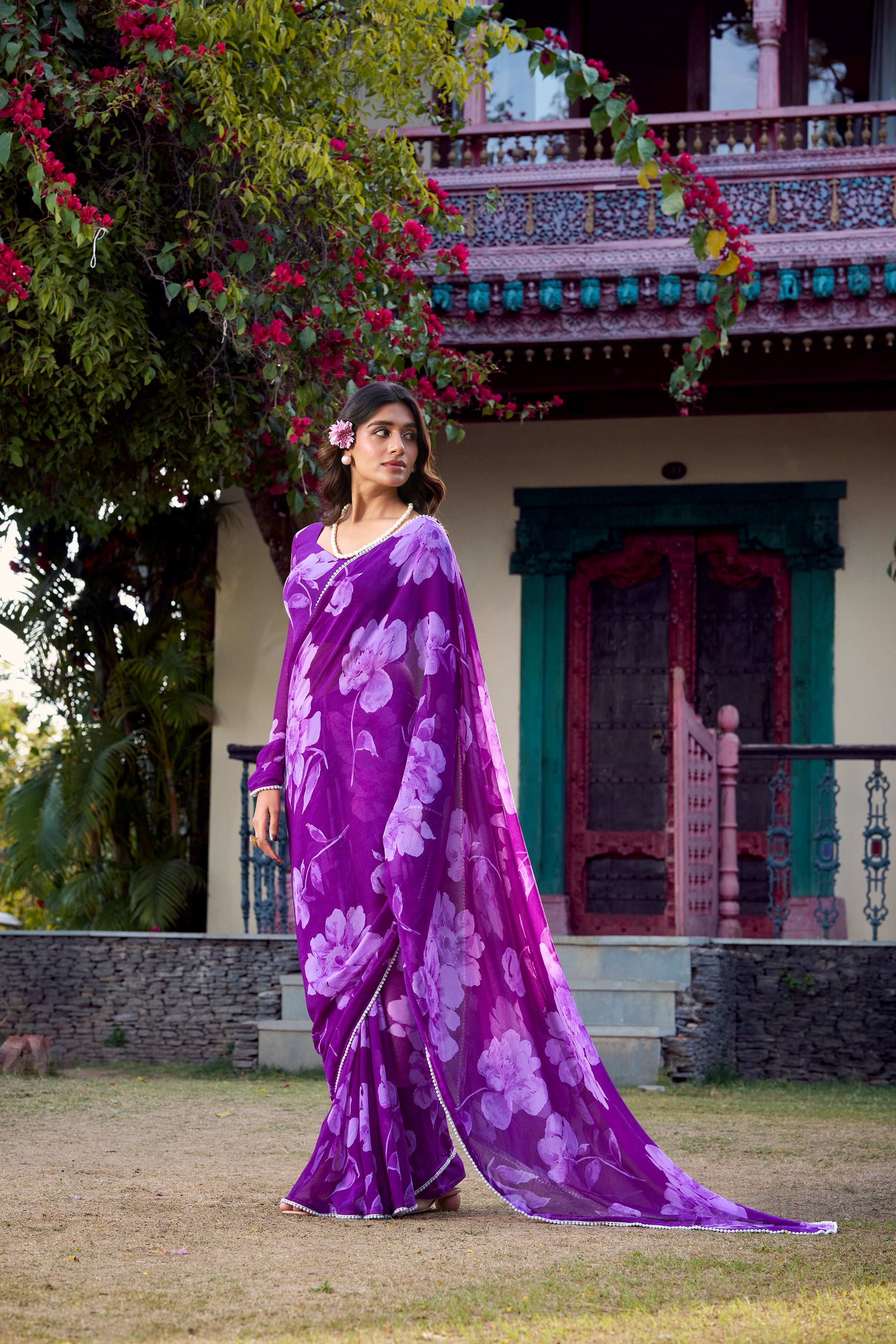Chiffon Floral Printed Saree For Women