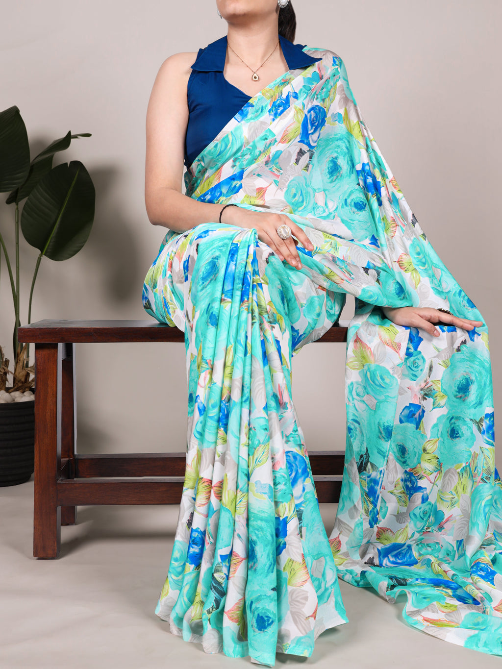 Dull Satin Floral Printed Saree