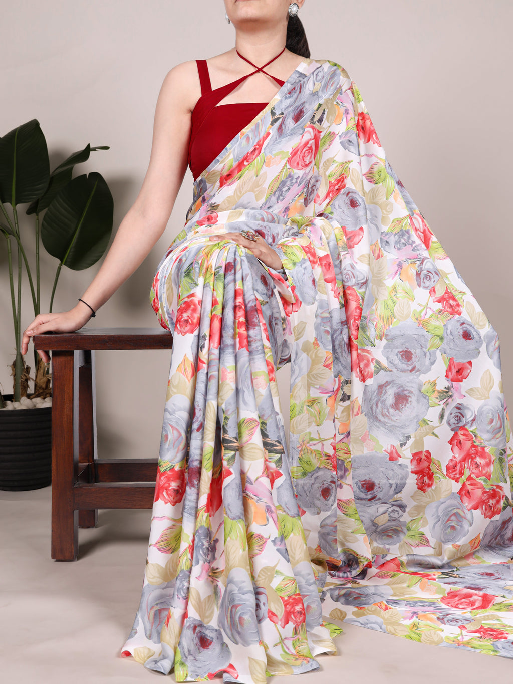 Dull Satin Floral Printed Saree