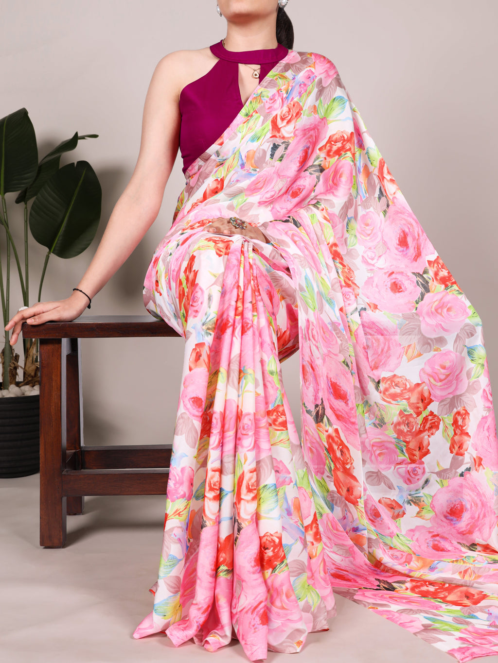 Dull Satin Floral Printed Saree