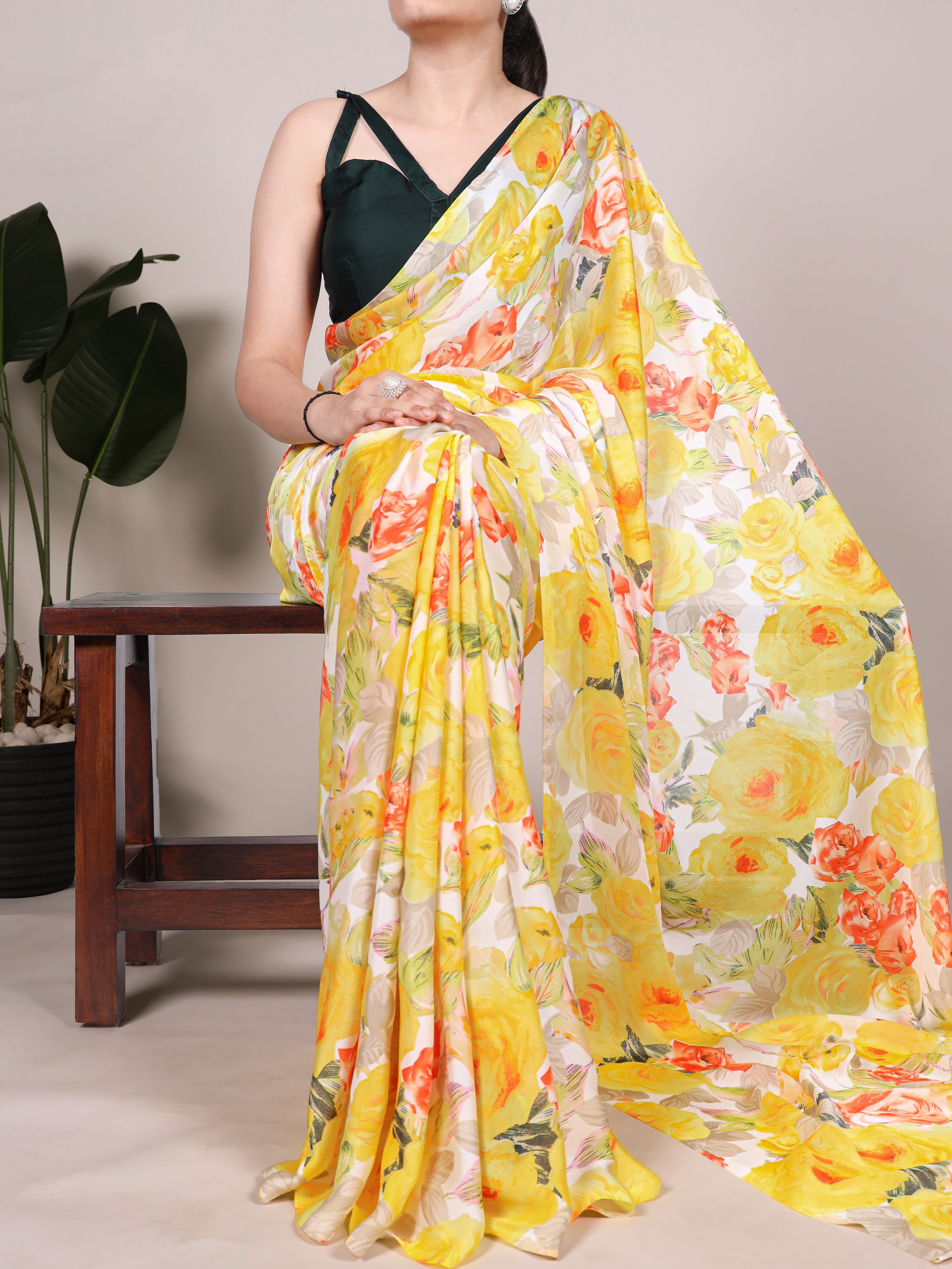 Dull Satin Floral Printed Saree