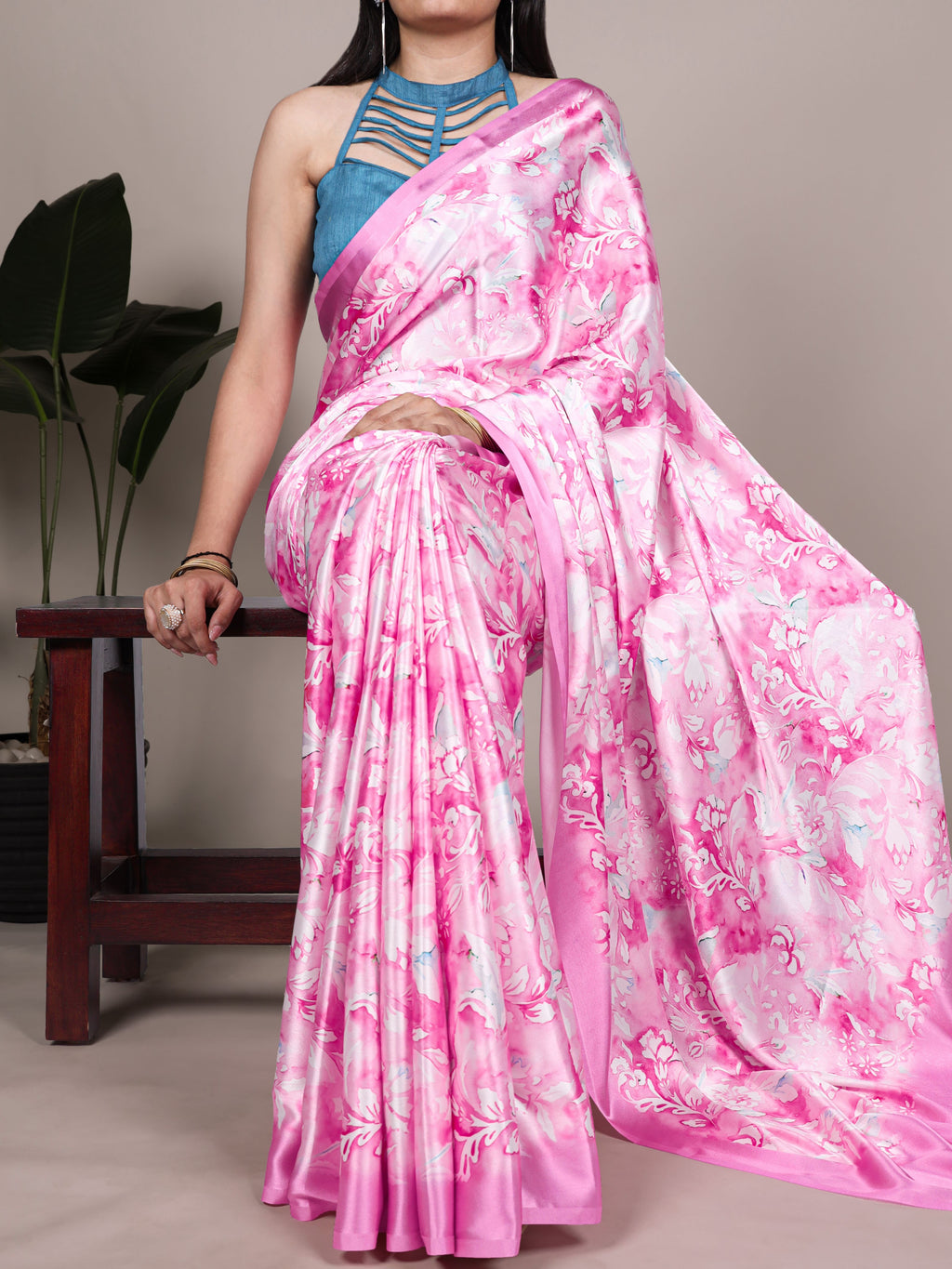 Satin Silk Printed Saree For Women