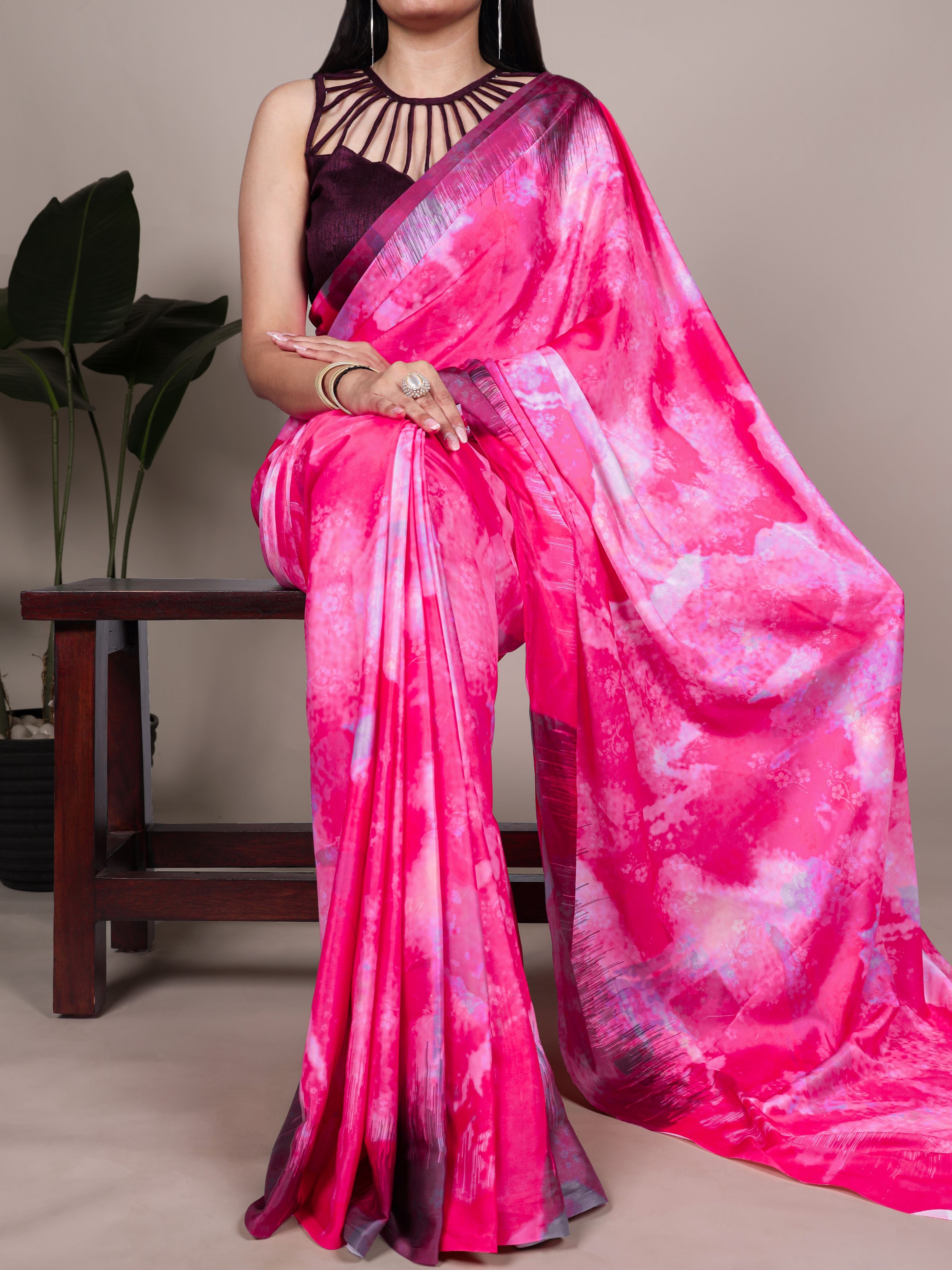 Satin Silk Printed Saree For Women