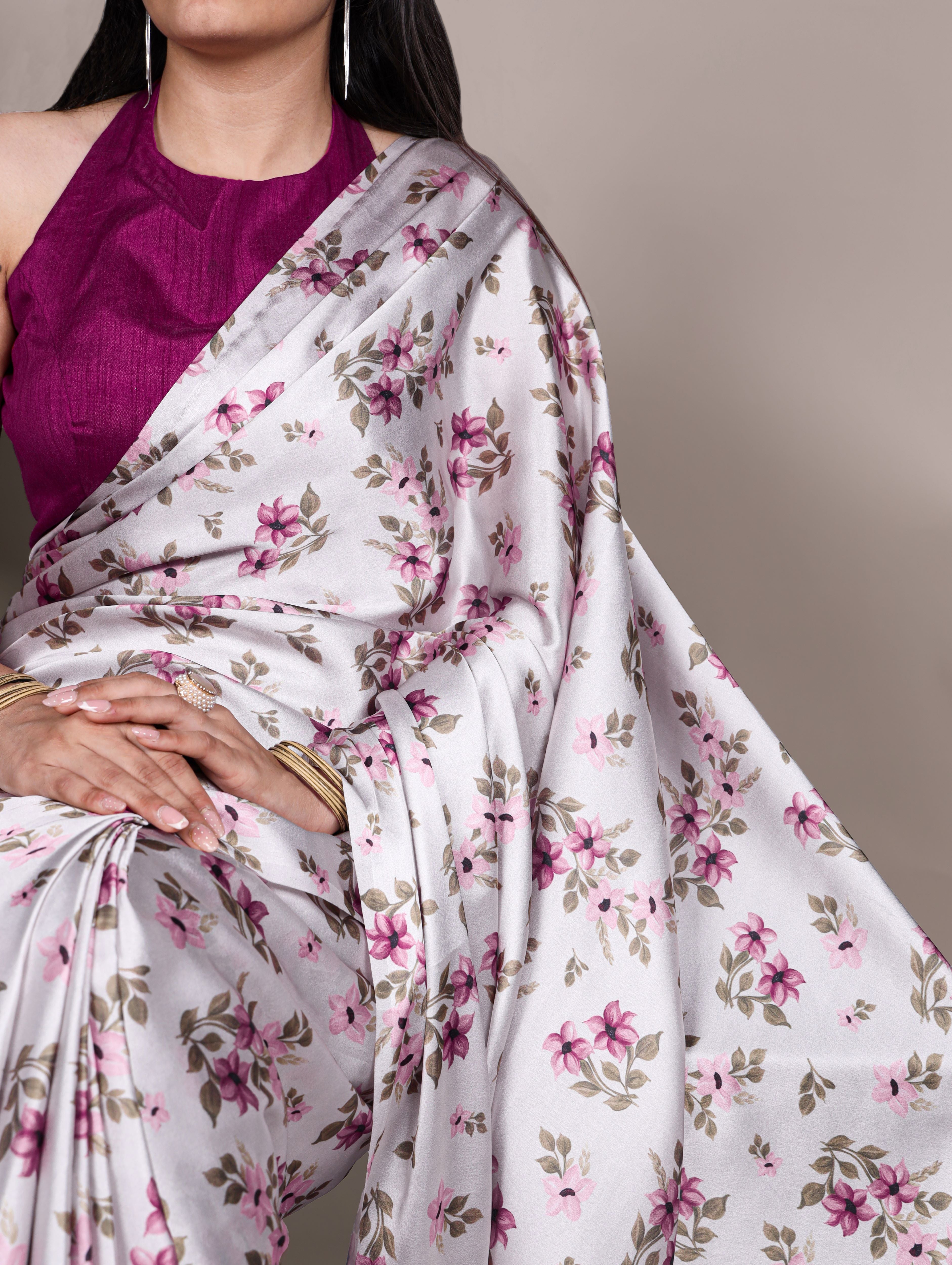 Satin Silk Printed Saree For Women