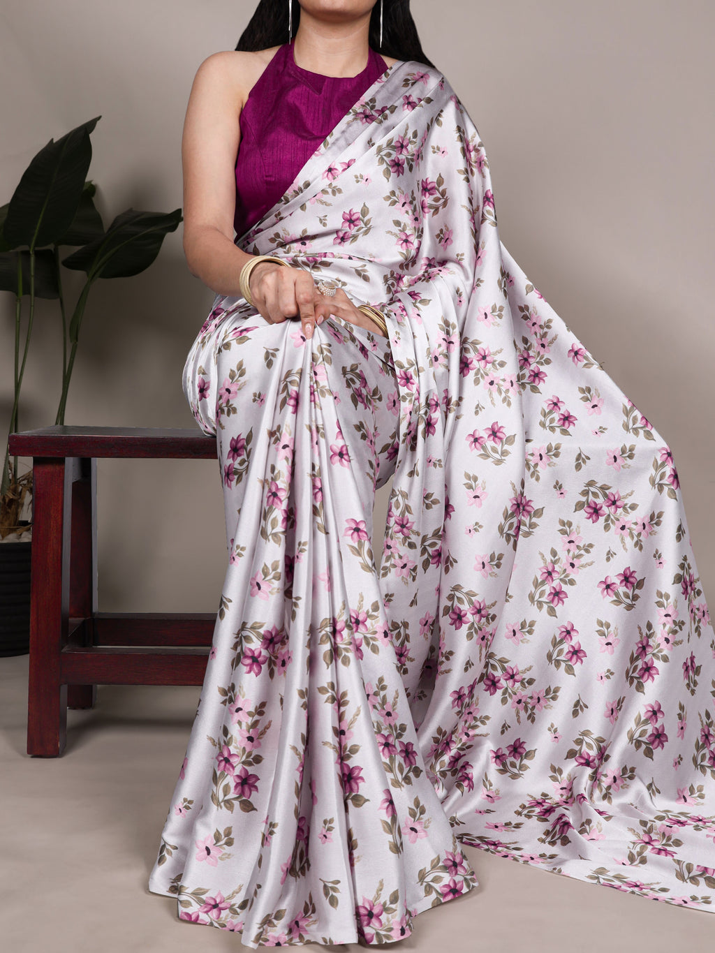 Satin Silk Printed Saree For Women