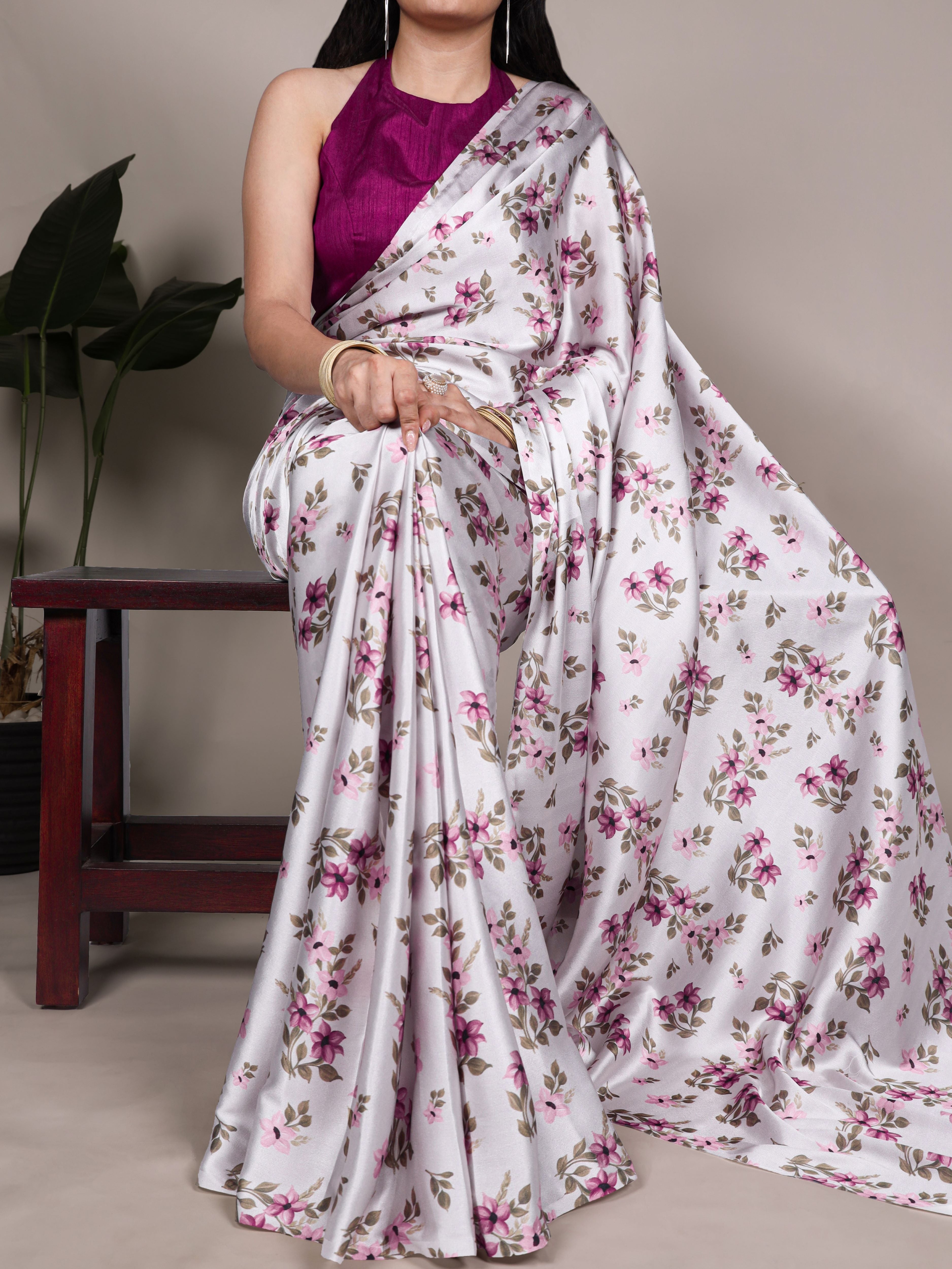 Satin Silk Printed Saree For Women