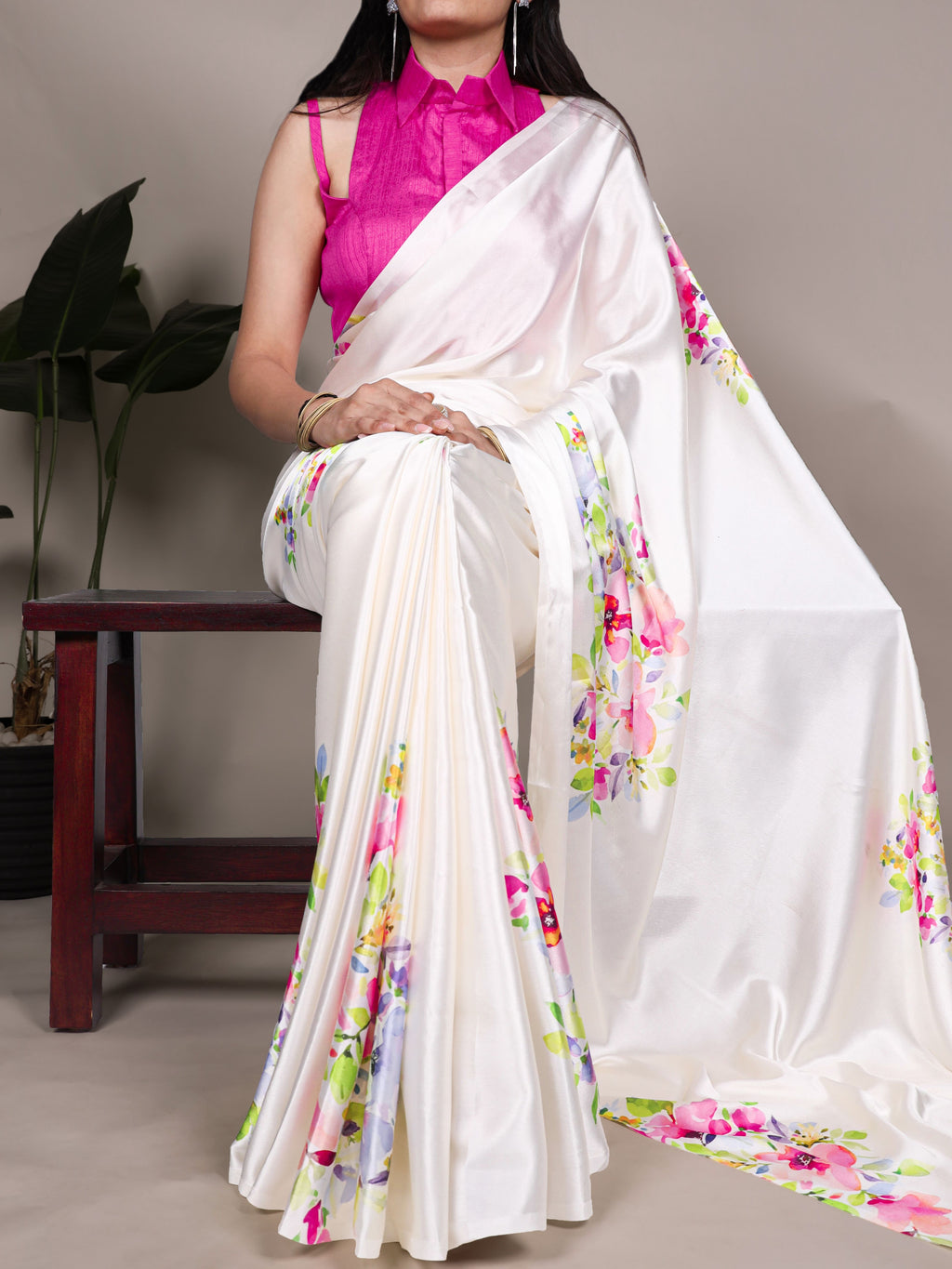 Satin Silk Printed Saree For Women