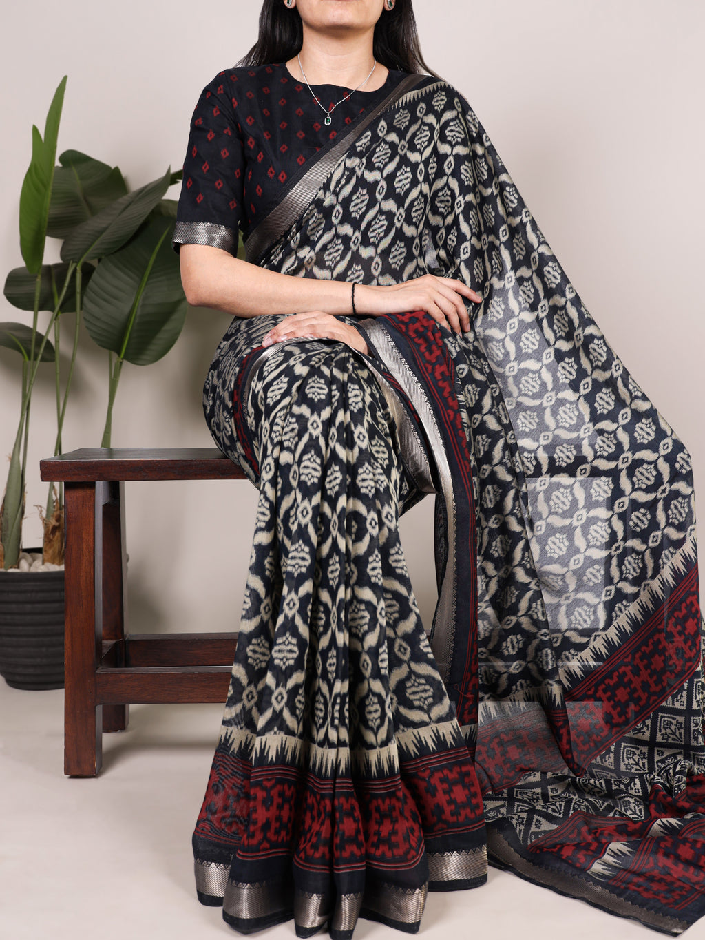 Viscose Chanderi Ikkat Printed Saree