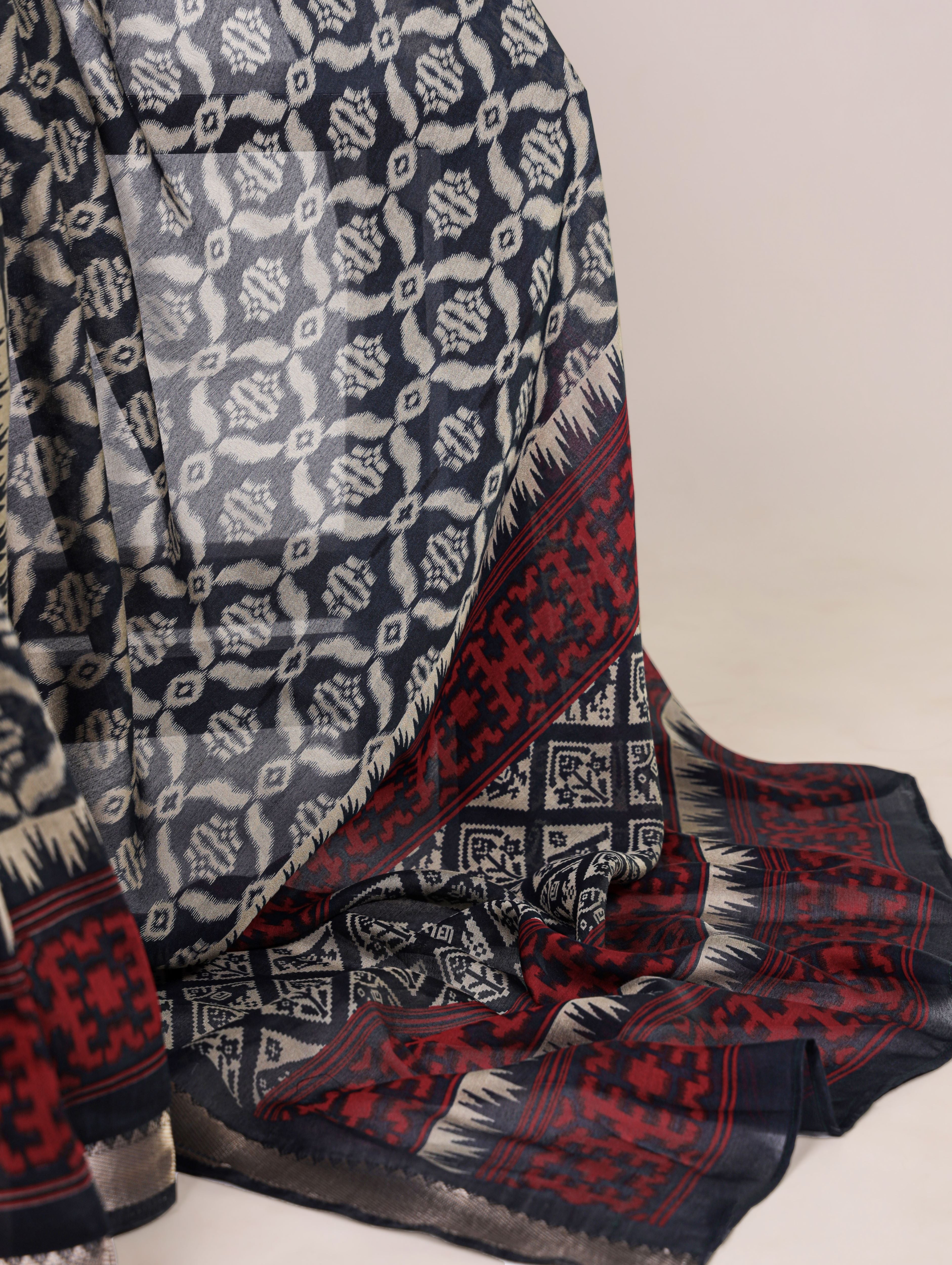 Viscose Chanderi Ikkat Printed Saree