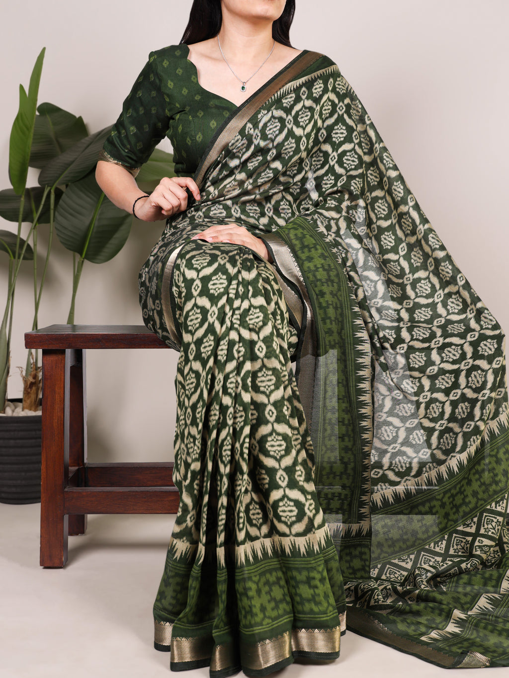 Viscose Chanderi Ikkat Printed Saree
