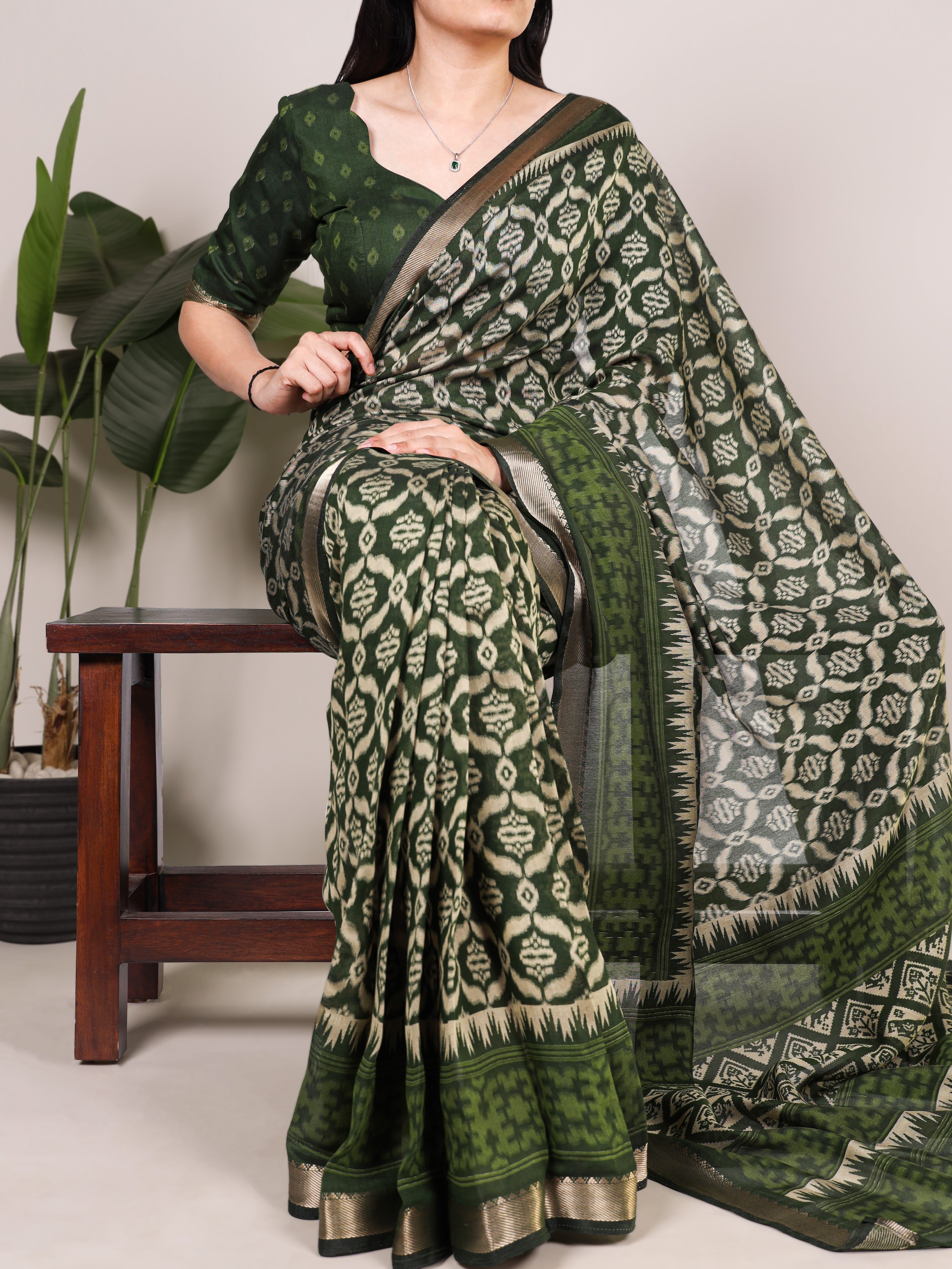 Viscose Chanderi Ikkat Printed Saree