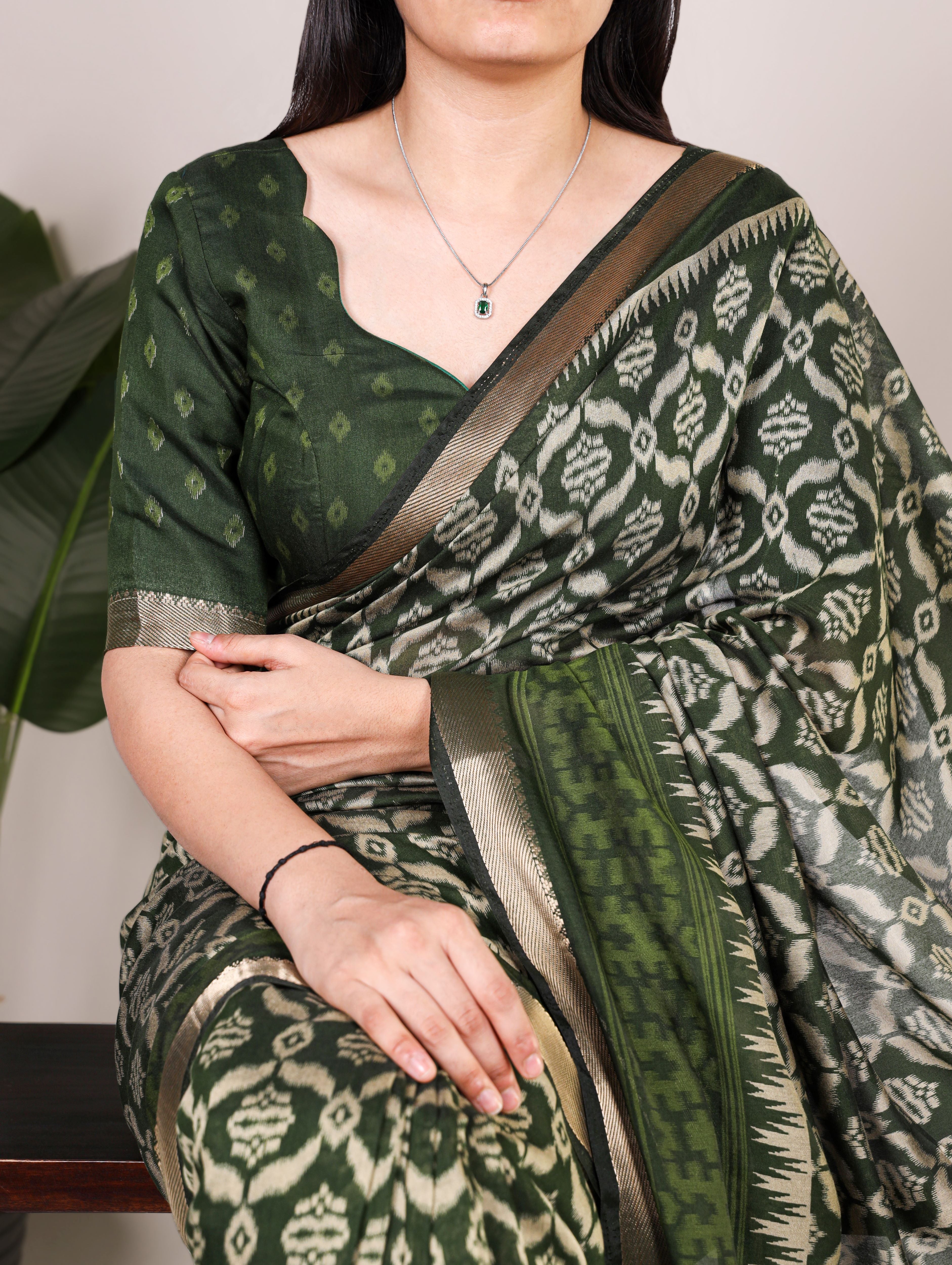 Viscose Chanderi Ikkat Printed Saree